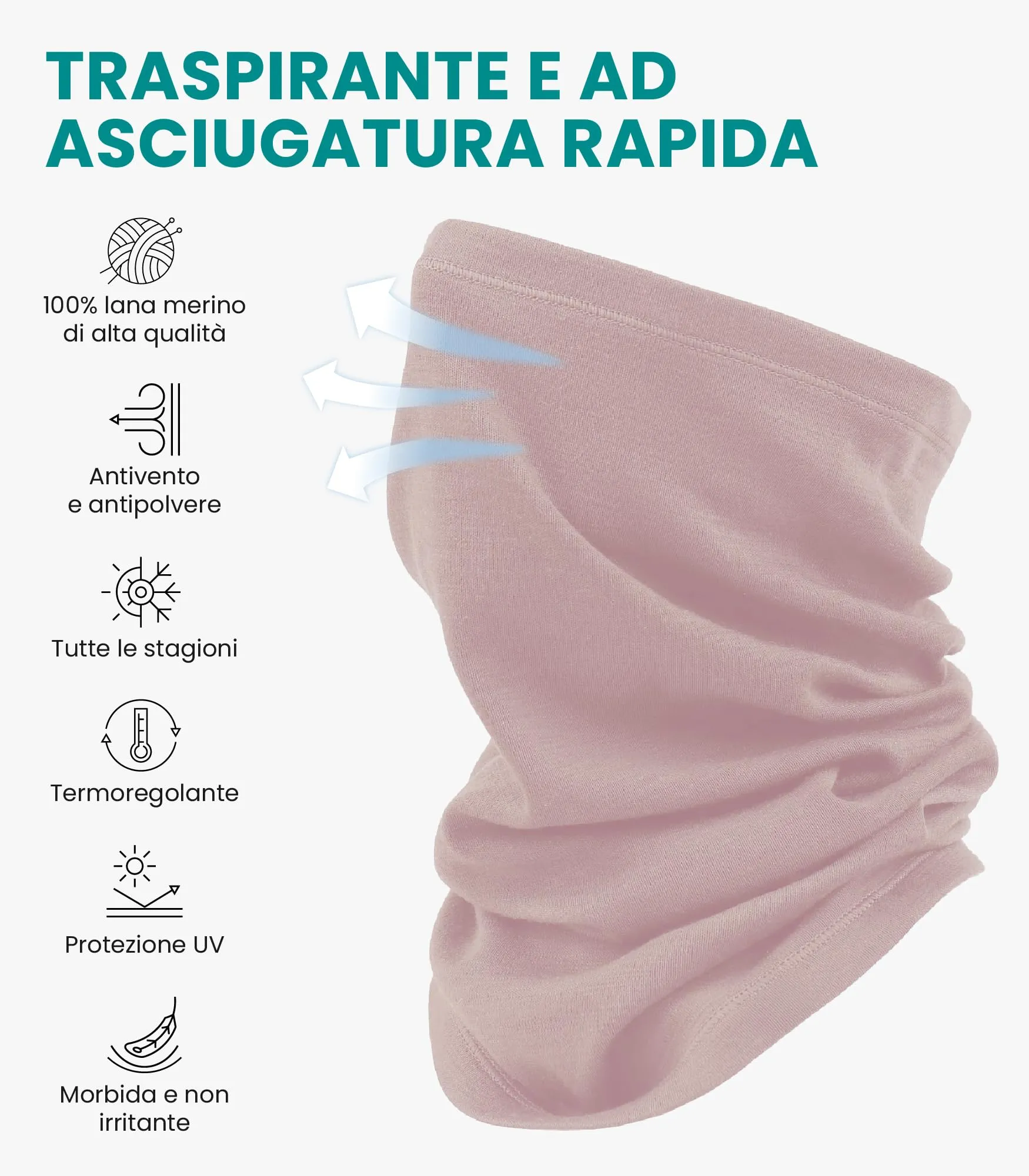 Merino.tech Scaldacollo Lana Merino - Grey Marl - immagine 2