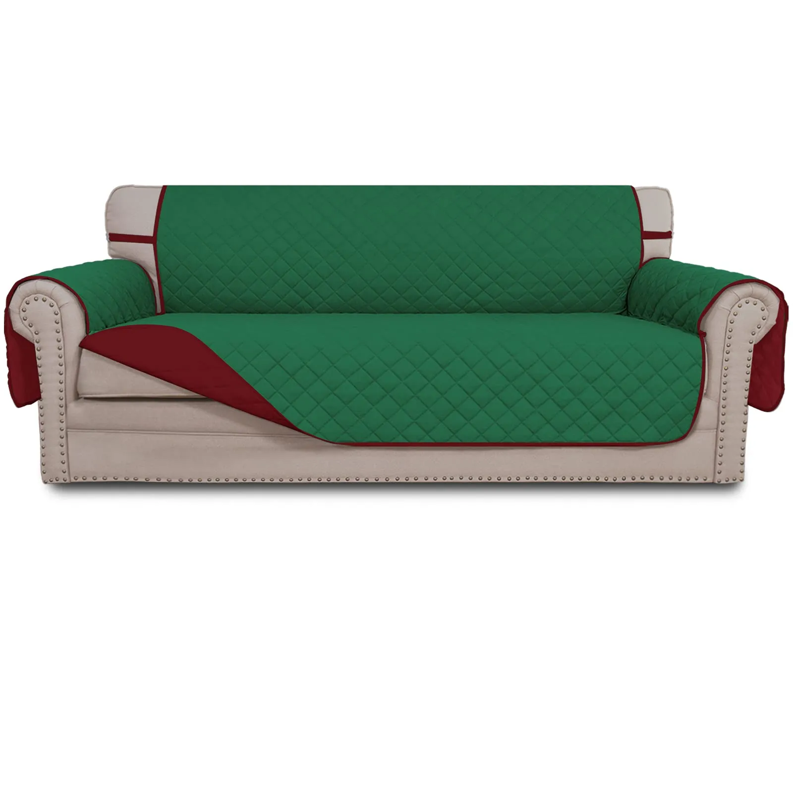 Easy-Going Copridivano Reversibile Impermeabile per Divano a 3 Cuscini, Verde/Rosso Natalizio - immagine 1