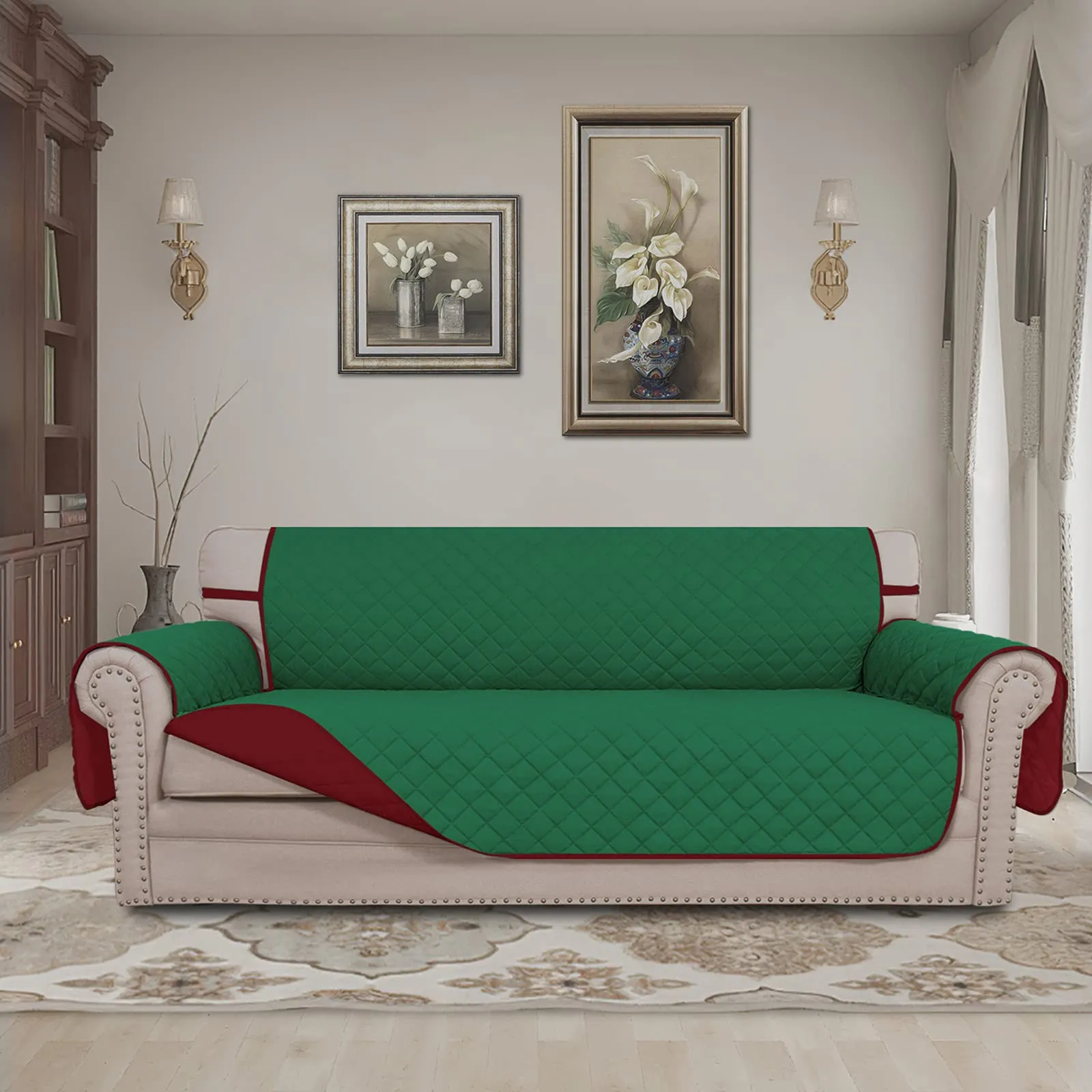 Easy-Going Copridivano Reversibile Impermeabile per Divano a 3 Cuscini, Verde/Rosso Natalizio - immagine 2