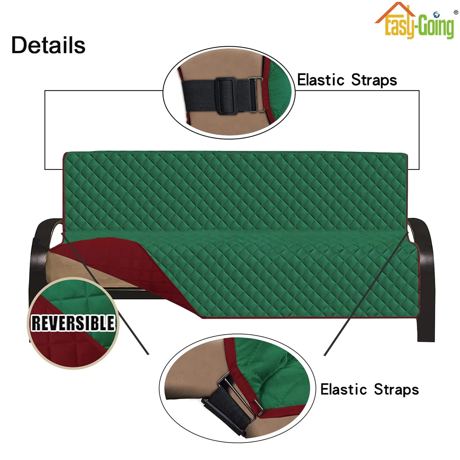 Easy-Going Futon Slipcover, Reversibile, Senza Braccioli, Impermeabile, Verde/Rosso Natalizio, 70'' - immagine 3