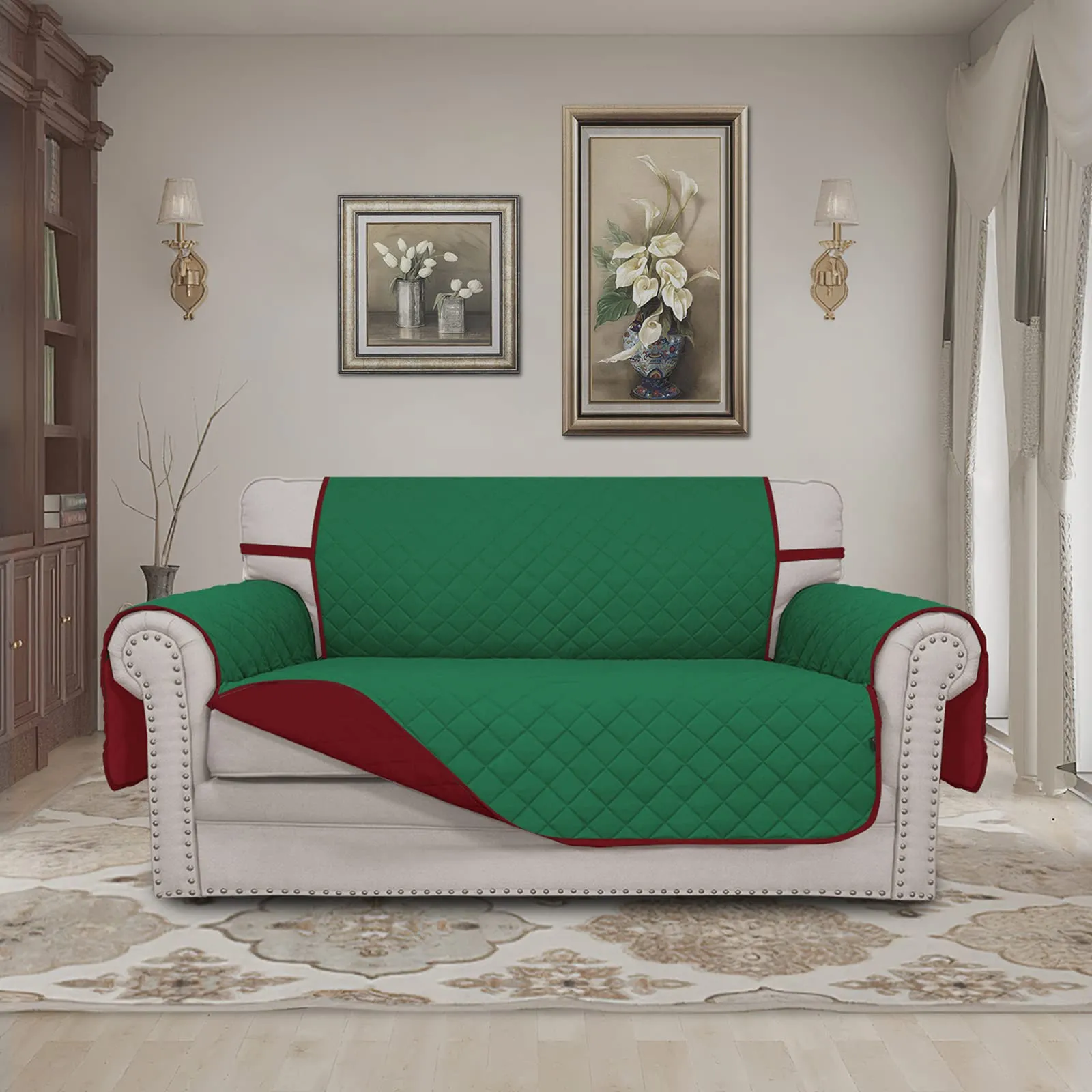 Easy-Going Fodera Reversibile per Divano Loveseat, Protezione per Mobili Resistente all'Acqua con Stecche in Schiuma e Cinghie Elastiche - immagine 2