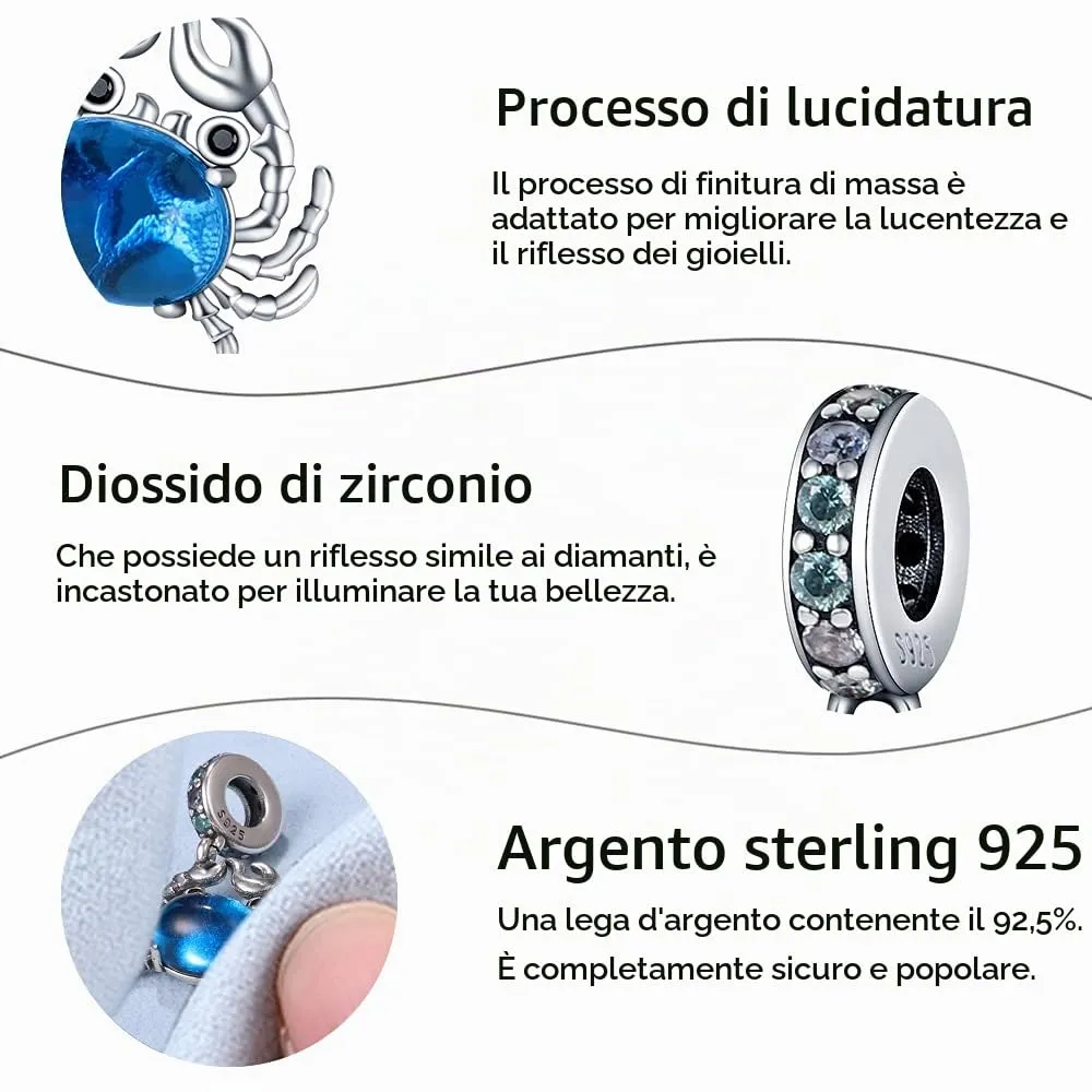 Pandach Bead Charm Ciondolo Argento Sterling 925 con Cubic Zirconia per Braccialetti e Collane Europei - immagine 5