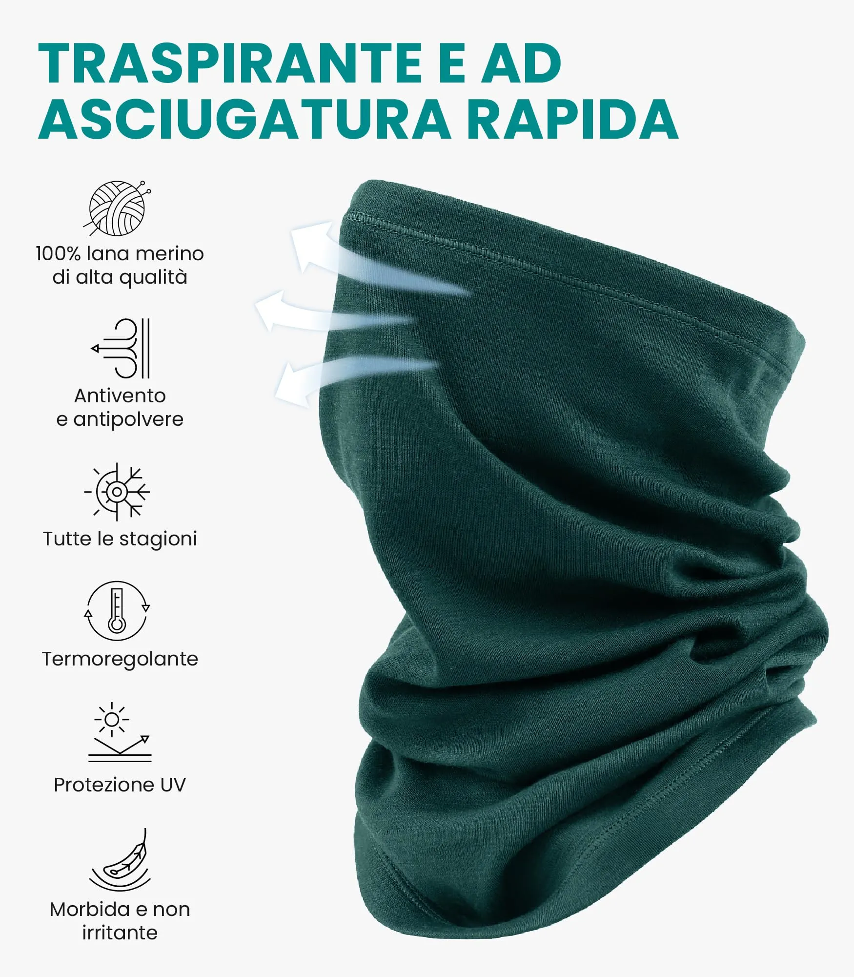 Merino.tech Scaldacollo Lana Merino - Forest Green - immagine 2