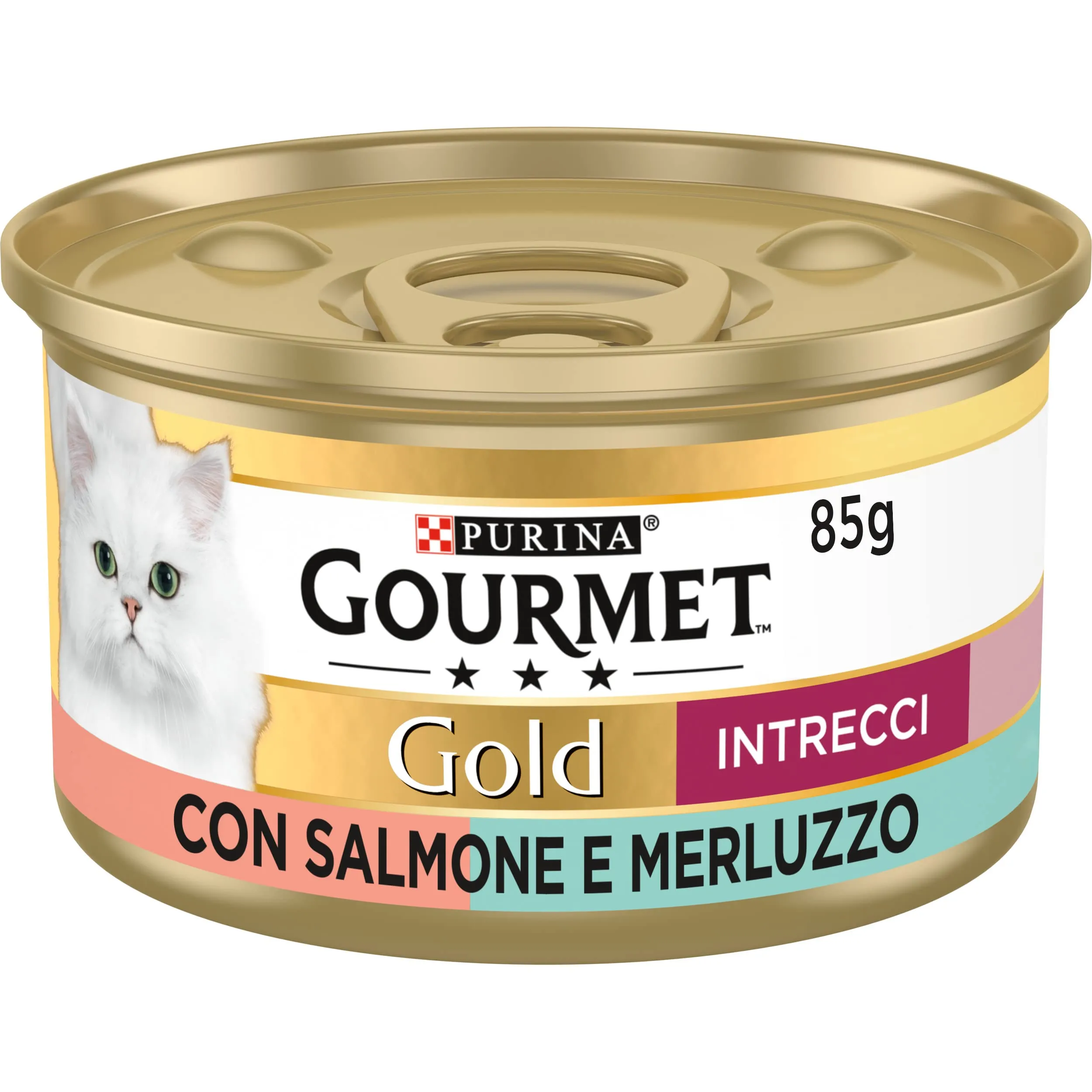 Gourmet Gold Intrecci di gusto Cibo Umido per Gatti Adulti Tortino con Salmone e Merluzzo, 24 Lattine da 85g - immagine 2