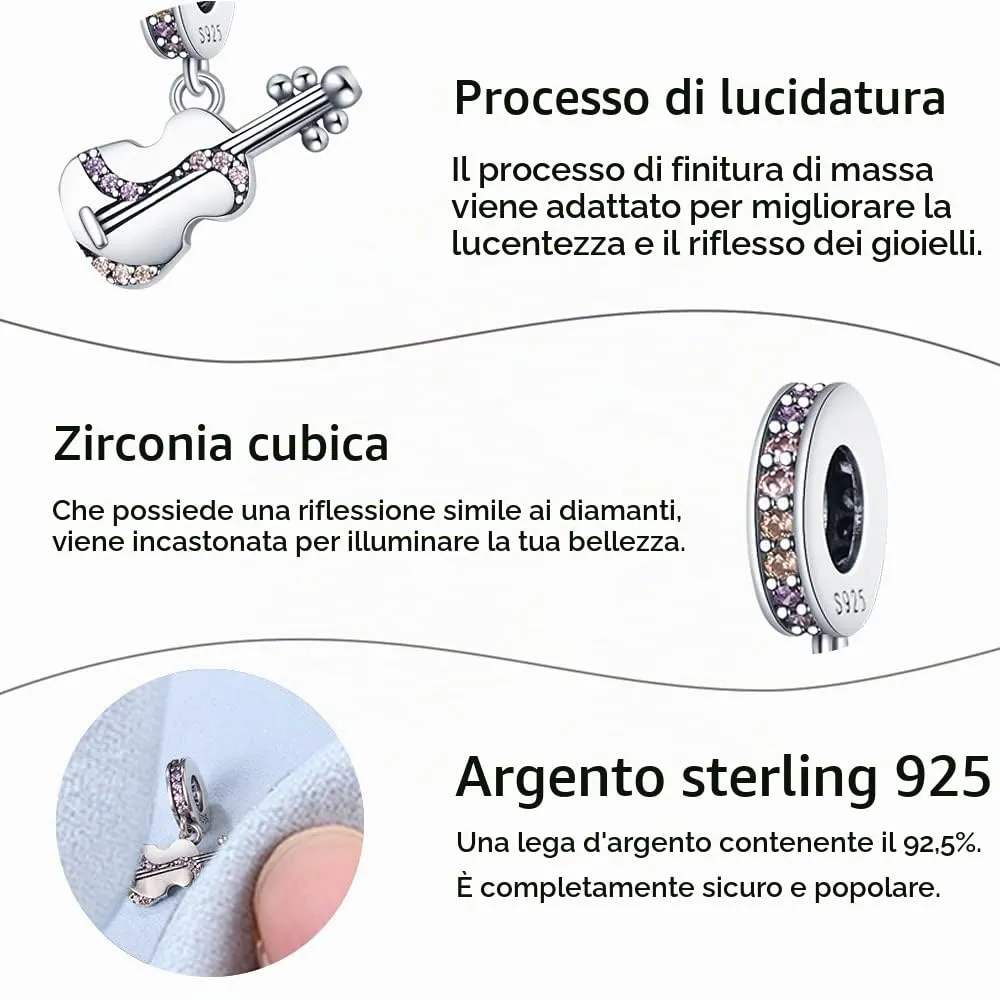 Pandach Bead Charm Ciondolo Argento Sterling 925 con Cubic Zirconia per Braccialetti e Collane europei - immagine 5