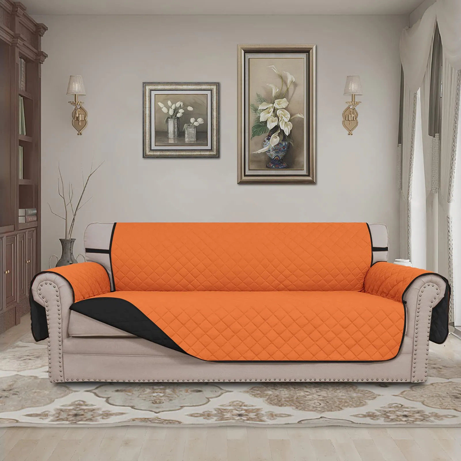 Easy-Going Copridivano Reversibile per 3 Cuscini, Resistente all'Acqua, Arancione/Nero - immagine 2