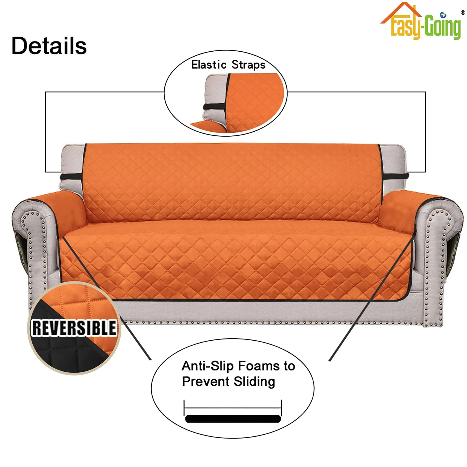 Easy-Going Copridivano Reversibile per 3 Cuscini, Resistente all'Acqua, Arancione/Nero - immagine 3