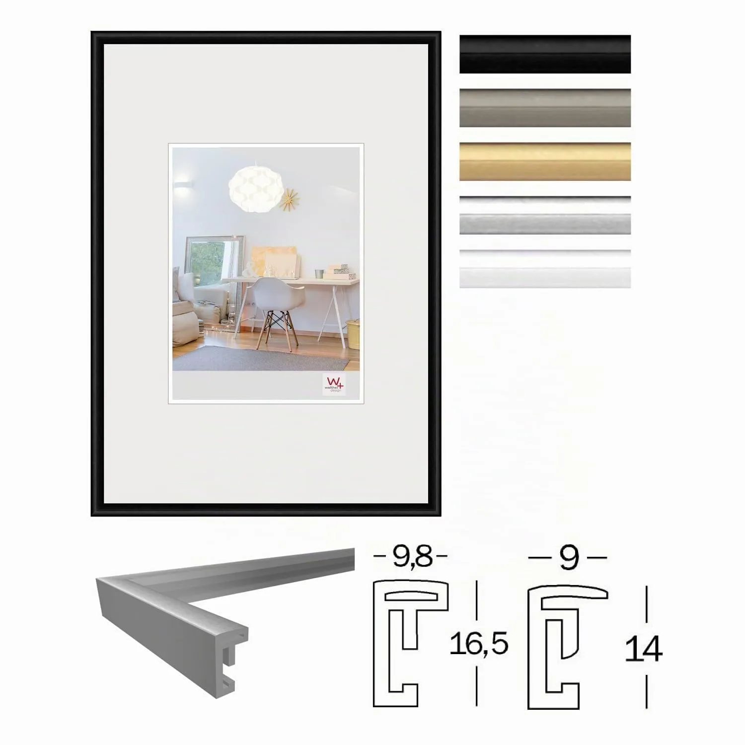 walther design New Lifestyle Cornice per quadri in acciaio 29,7 x 42 cm DIN A3 con vetro KVX342D - immagine 2
