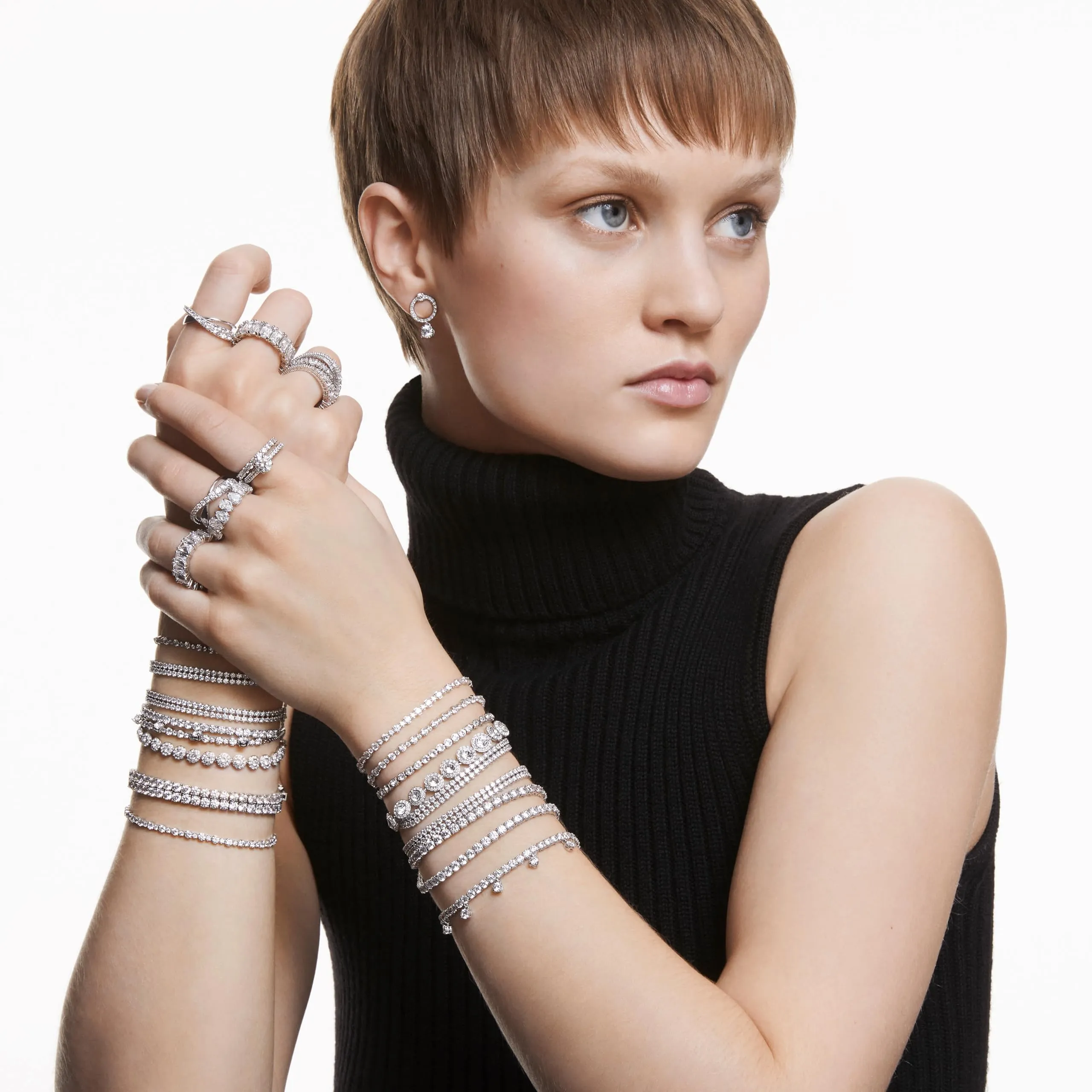 Swarovski Bracciale Tennis Angelic, Taglio Round, Bianco, Placcato Rodio - immagine 7