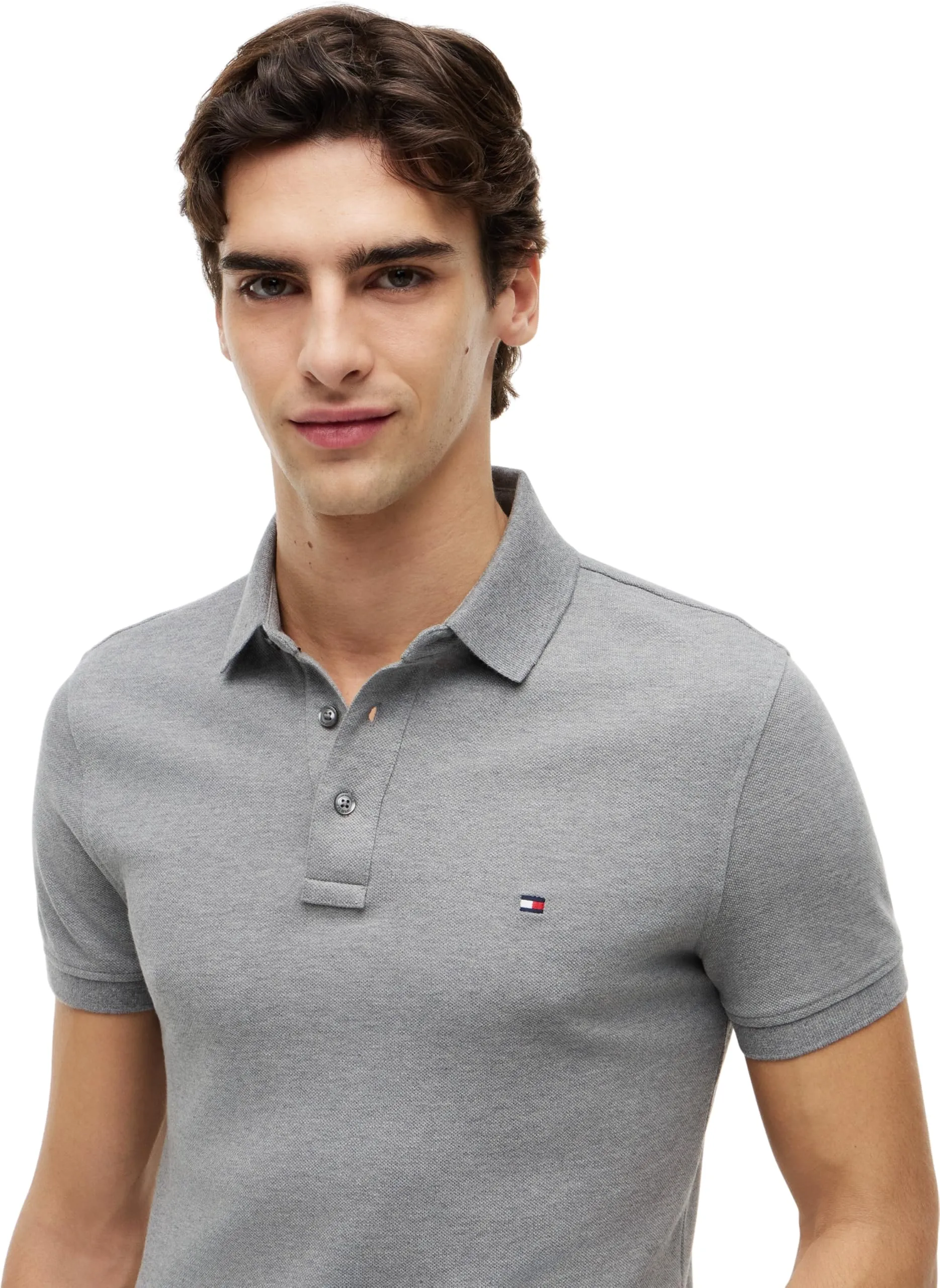 Tommy Hilfiger Polo Maniche Corte 1985 Slim Fit, Grigio (Medium Grey Heather), XL - immagine 4