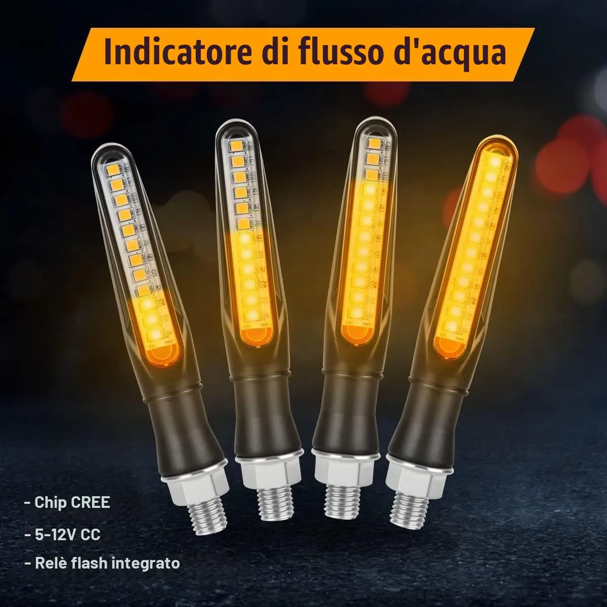 URAQT Indicatori di Direzione LED per Moto 12V, Modalità Flowing, Impermeabili, Universali per Scooter Quad Cruiser Off Road (Set da 4) - immagine 3