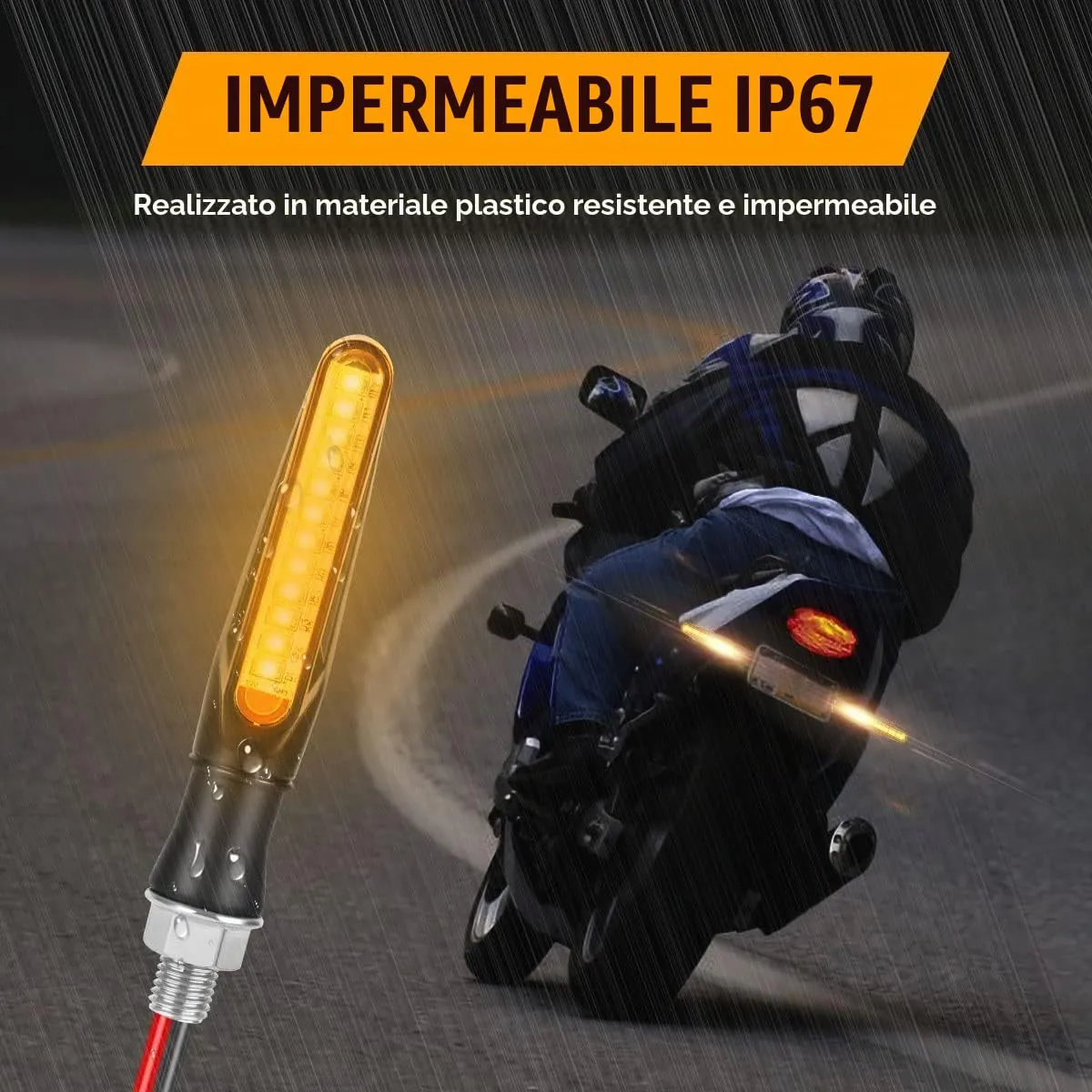 URAQT Indicatori di Direzione LED per Moto 12V, Modalità Flowing, Impermeabili, Universali per Scooter Quad Cruiser Off Road (Set da 4) - immagine 6