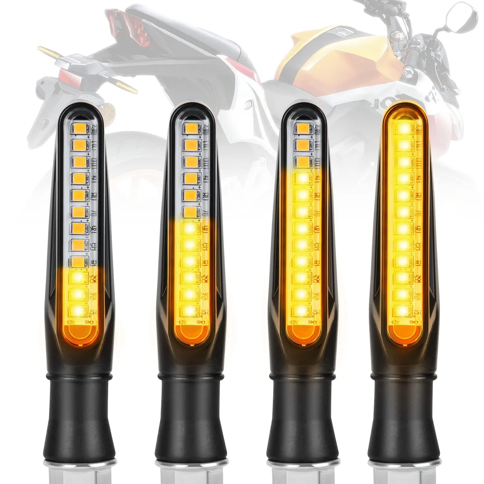 URAQT Indicatori di Direzione LED per Moto 12V, Modalità Flowing, Impermeabili, Universali per Scooter Quad Cruiser Off Road (Set da 4) - immagine 8