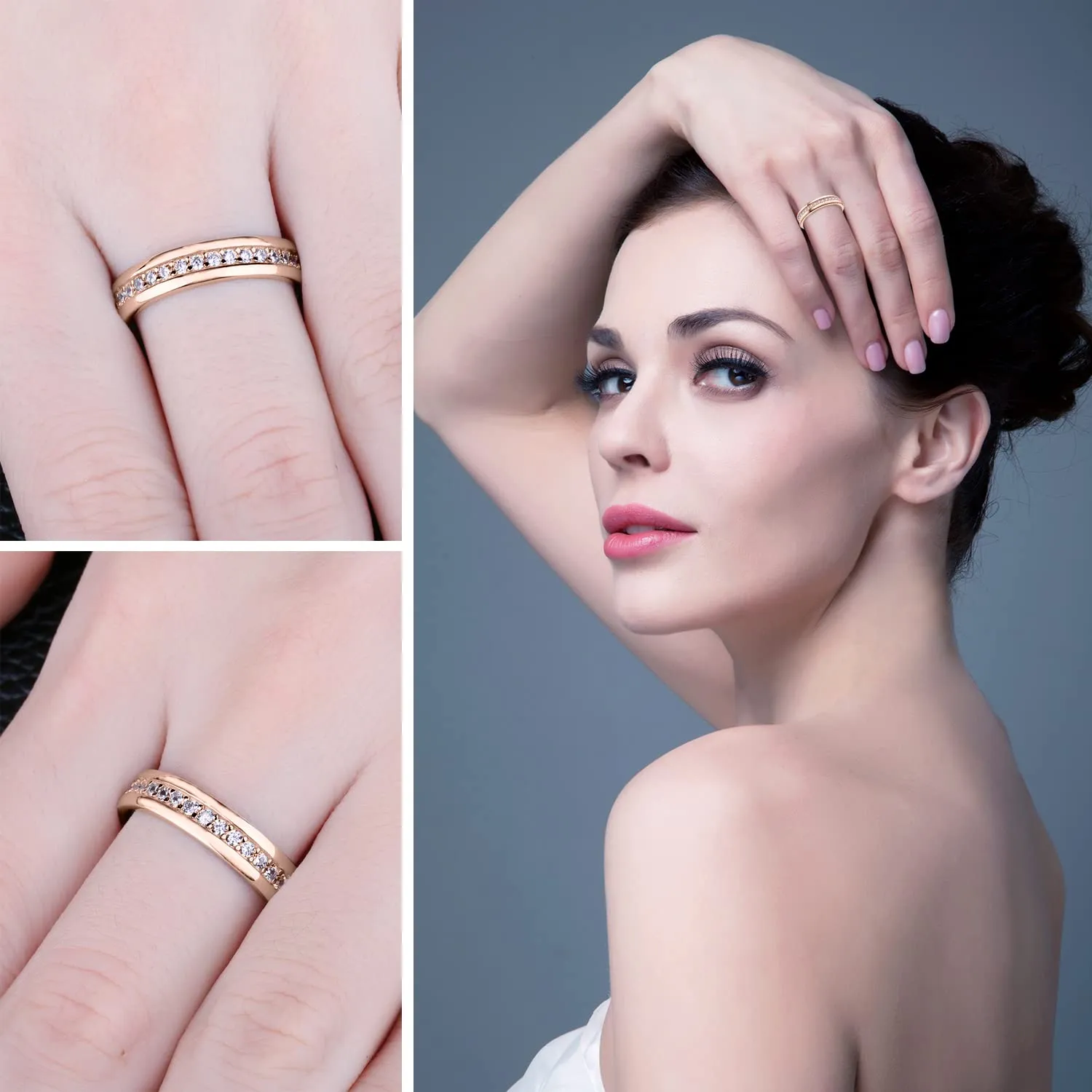 JewelryPalace Anelli Donna Argento 925 e Oro Rosa con Zirconi, Set Fedine Eternità, Taglia 9.5 - immagine 4