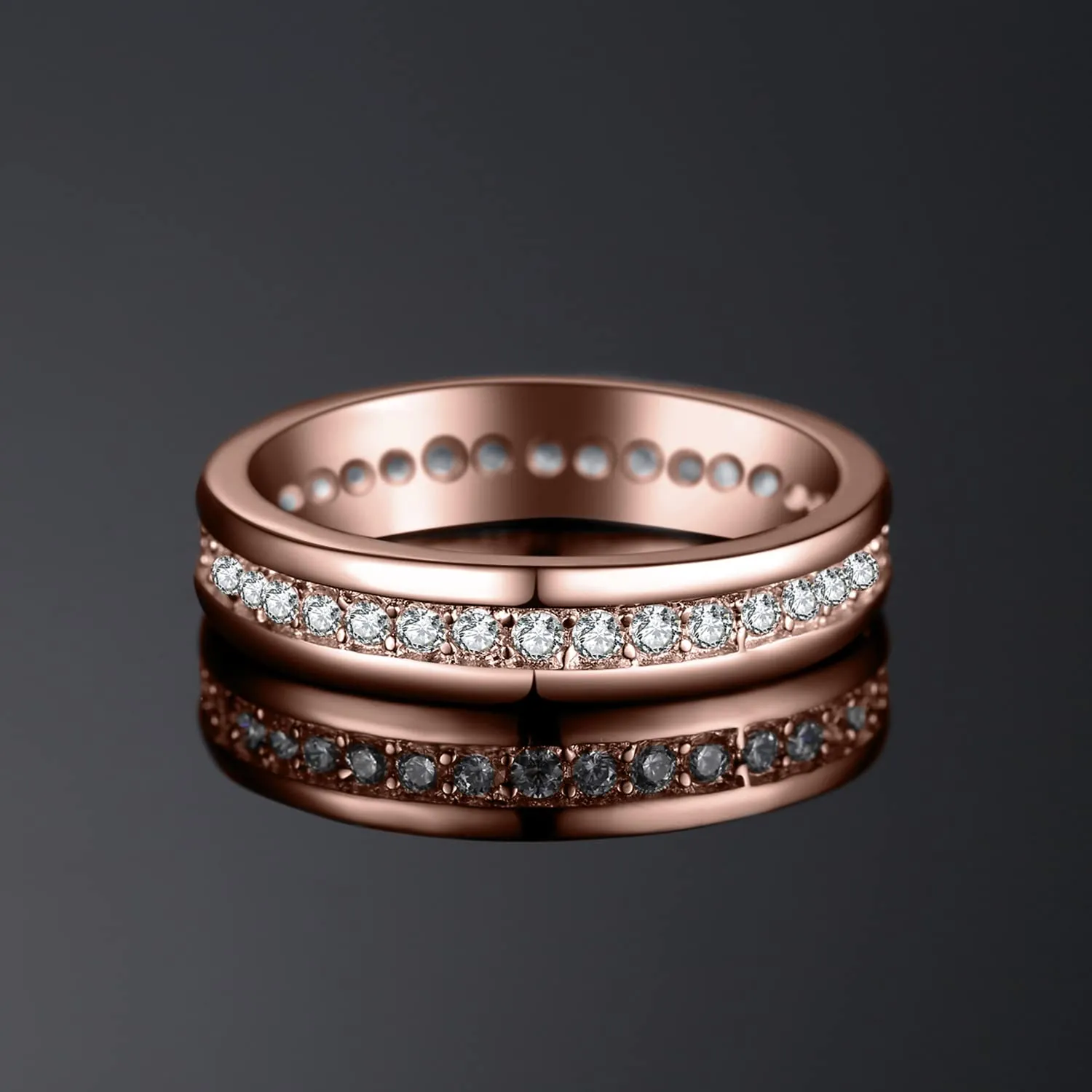 JewelryPalace Anelli Donna Argento 925 e Oro Rosa con Zirconi, Set Fedine Eternità, Taglia 17 - immagine 5
