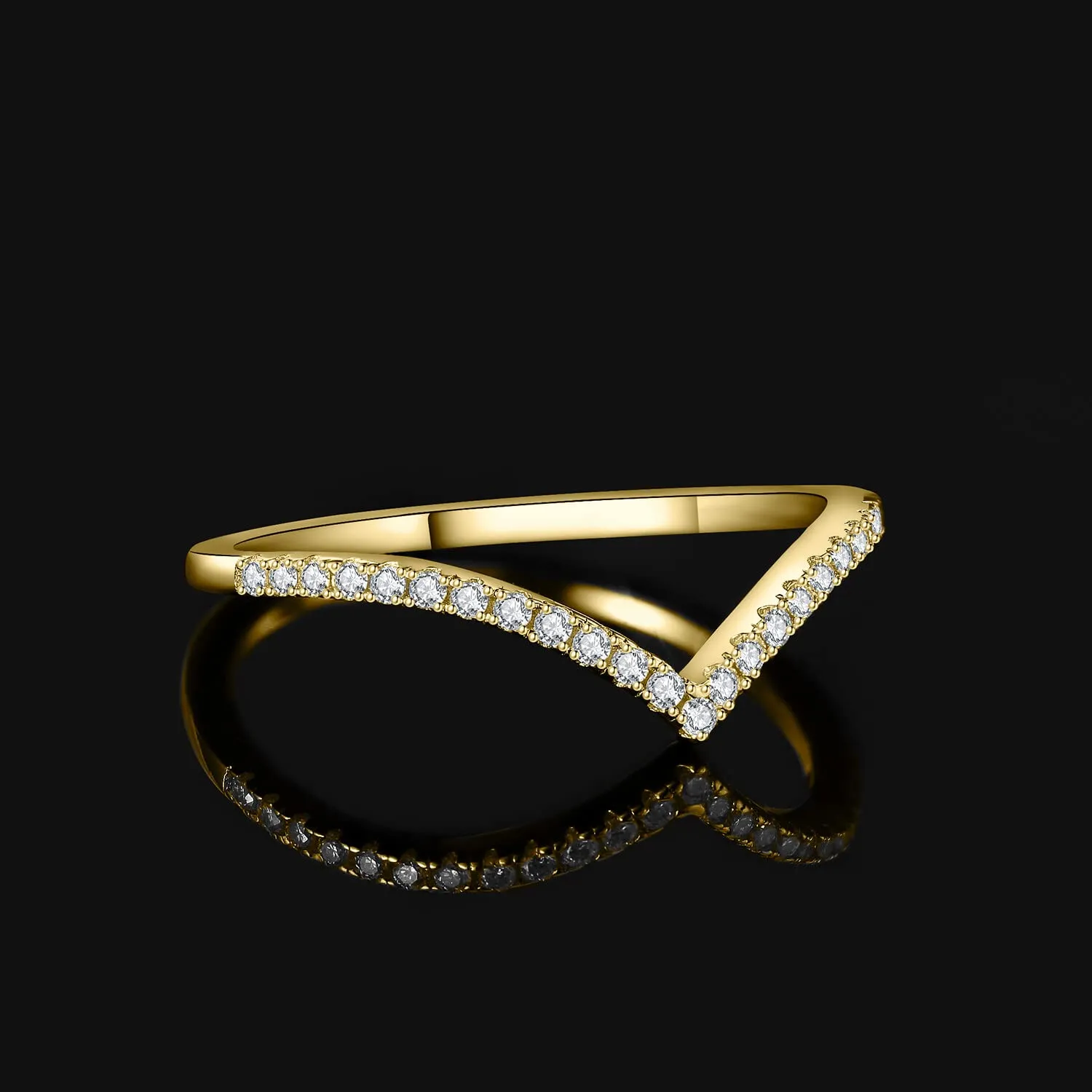 JewelryPalace Half Eternity Anello a V Donna Argento 925 con Zirconia Cubica, Anelli Impilabili Pietre Taglio Rotondo, Fede Nuziale Oro 18.5 - immagine 3