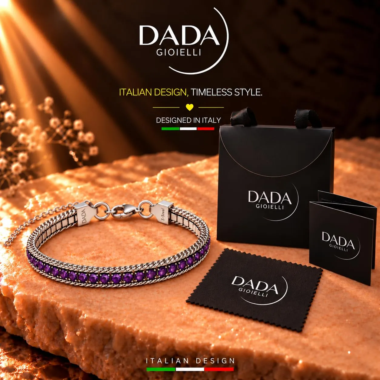 Dada Gioielli Bracciale Tennis e Grumetta in Acciaio Inossidabile - Viola Ametista - immagine 6