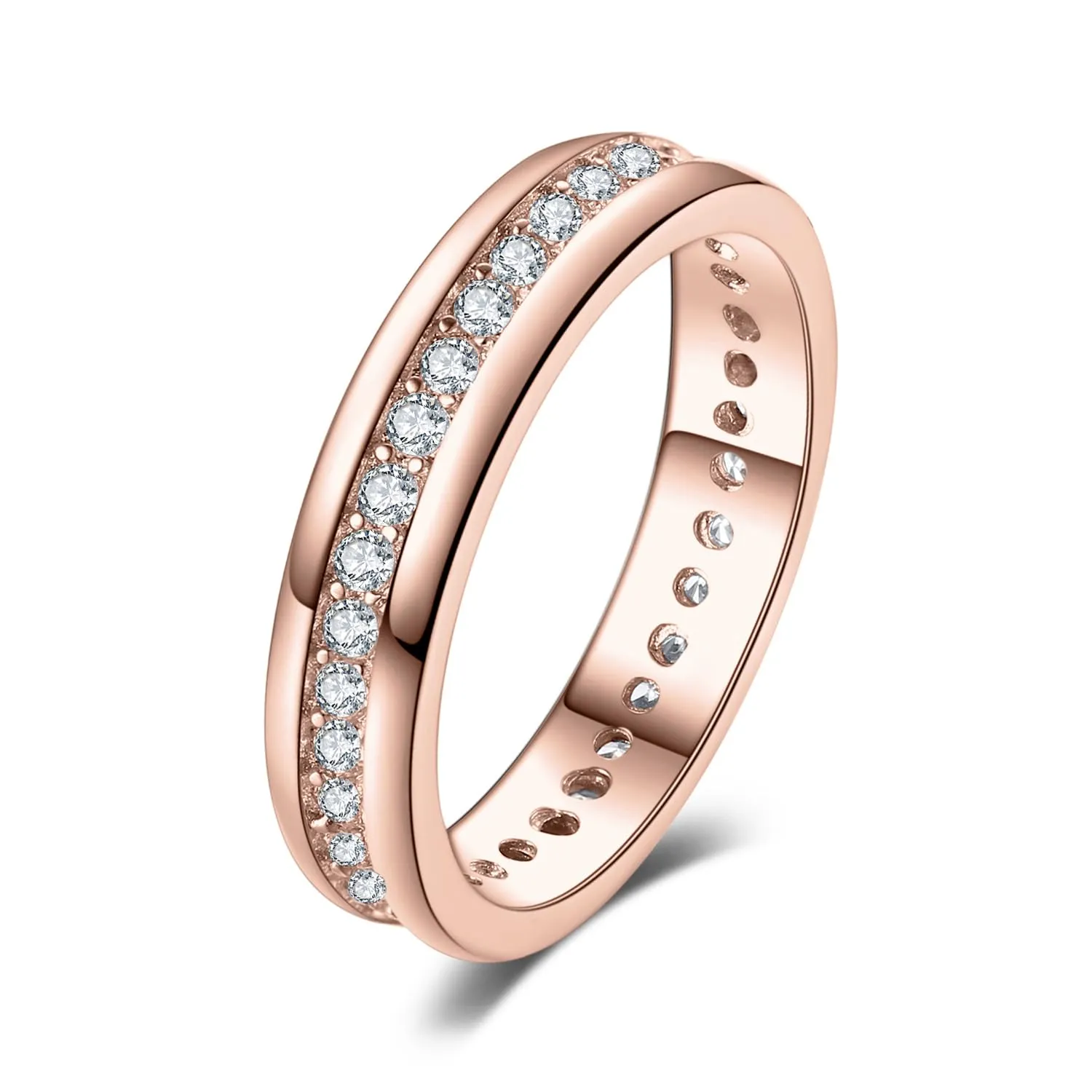 JewelryPalace Anelli Donna Placcati in Oro Rosa 14K con Zirconi, Set Fedine di Fidanzamento e Matrimonio Eternità Canale - immagine 1