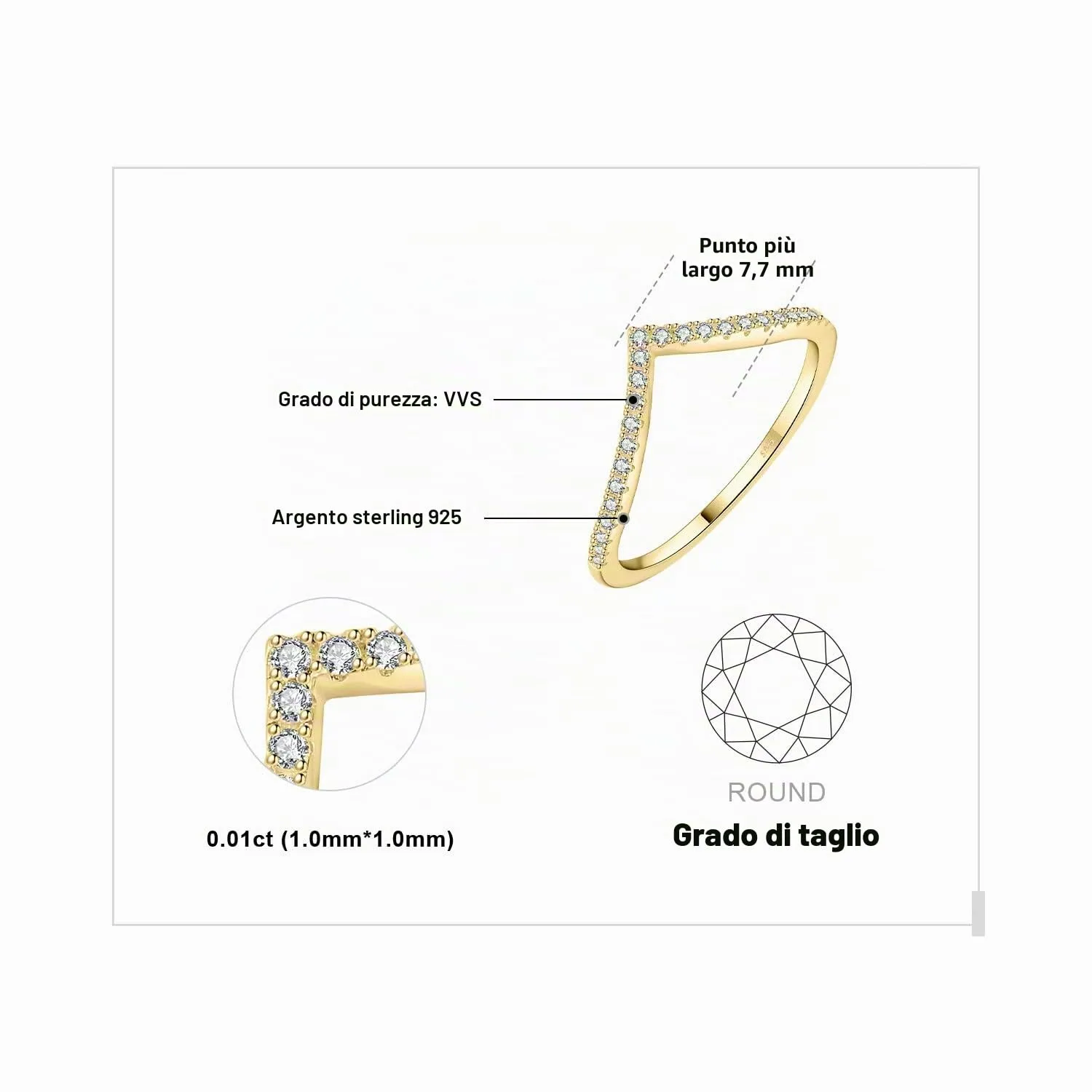 JewelryPalace Anello a V Donna Argento 925 con Zirconia Cubica, Misura 10.5 - immagine 2