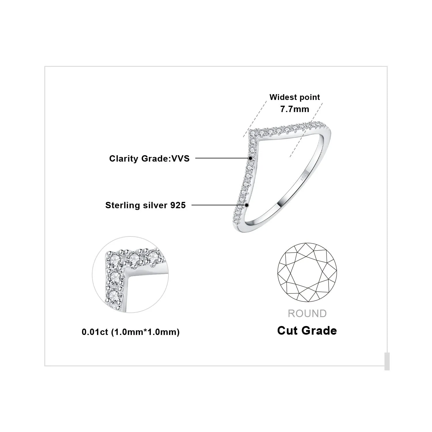 JewelryPalace Anello a V in Argento 925 con Moissanite Taglio Rotondo, Taglia 19.5 - immagine 2