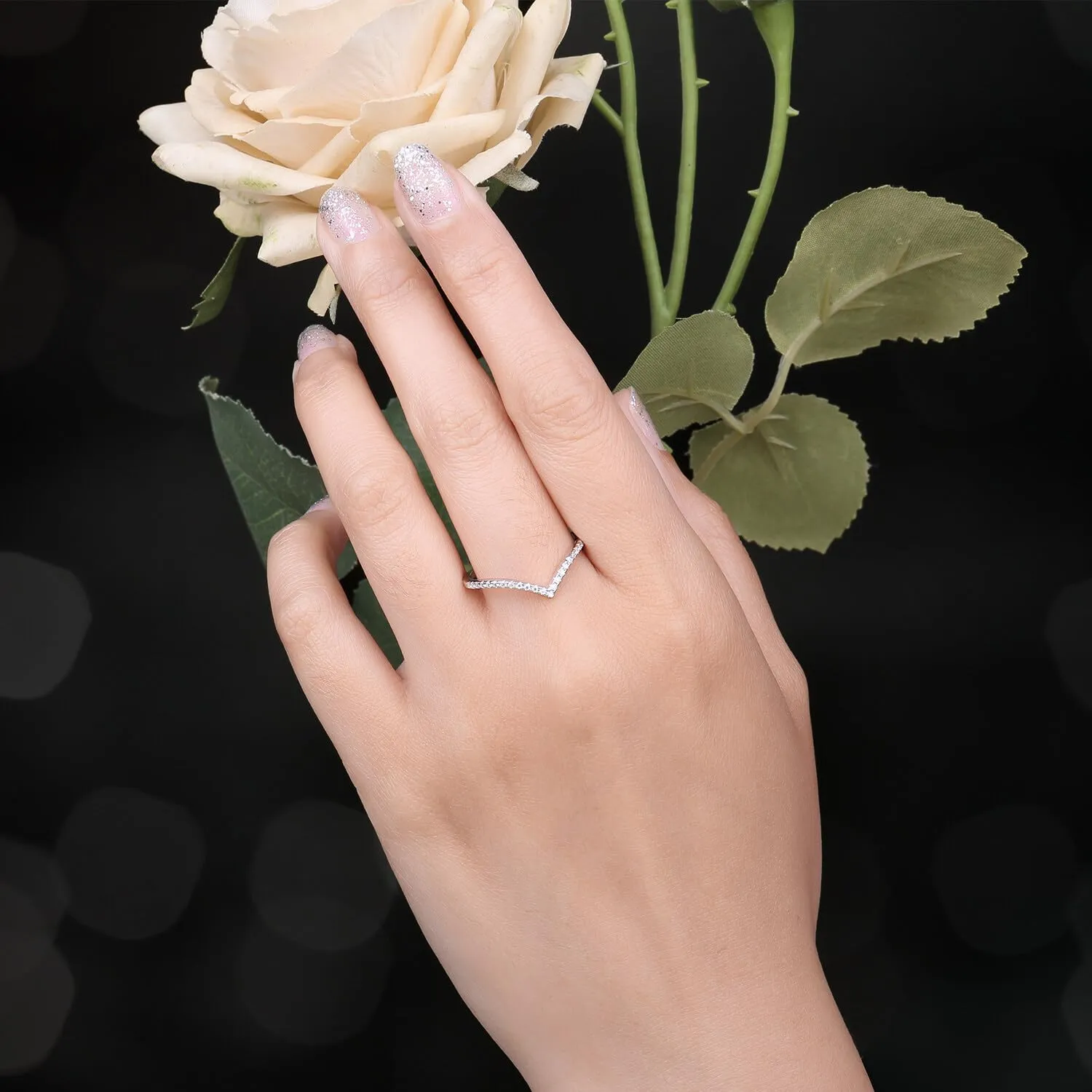 JewelryPalace Anello a V in Argento 925 con Moissanite Taglio Rotondo, Taglia 19.5 - immagine 5