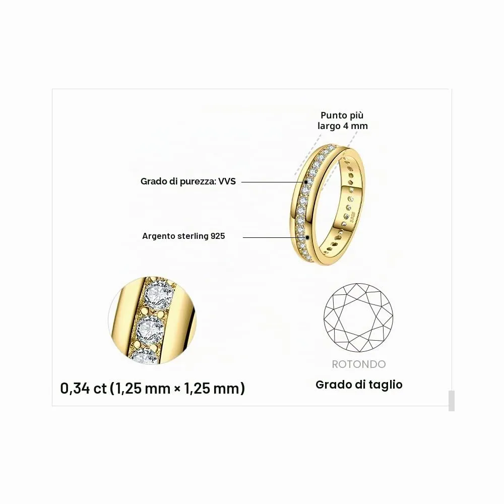 JewelryPalace Anello Donna in Argento 925 placcato Oro con Zirconi, Set Fedine Eternità Canale - immagine 2