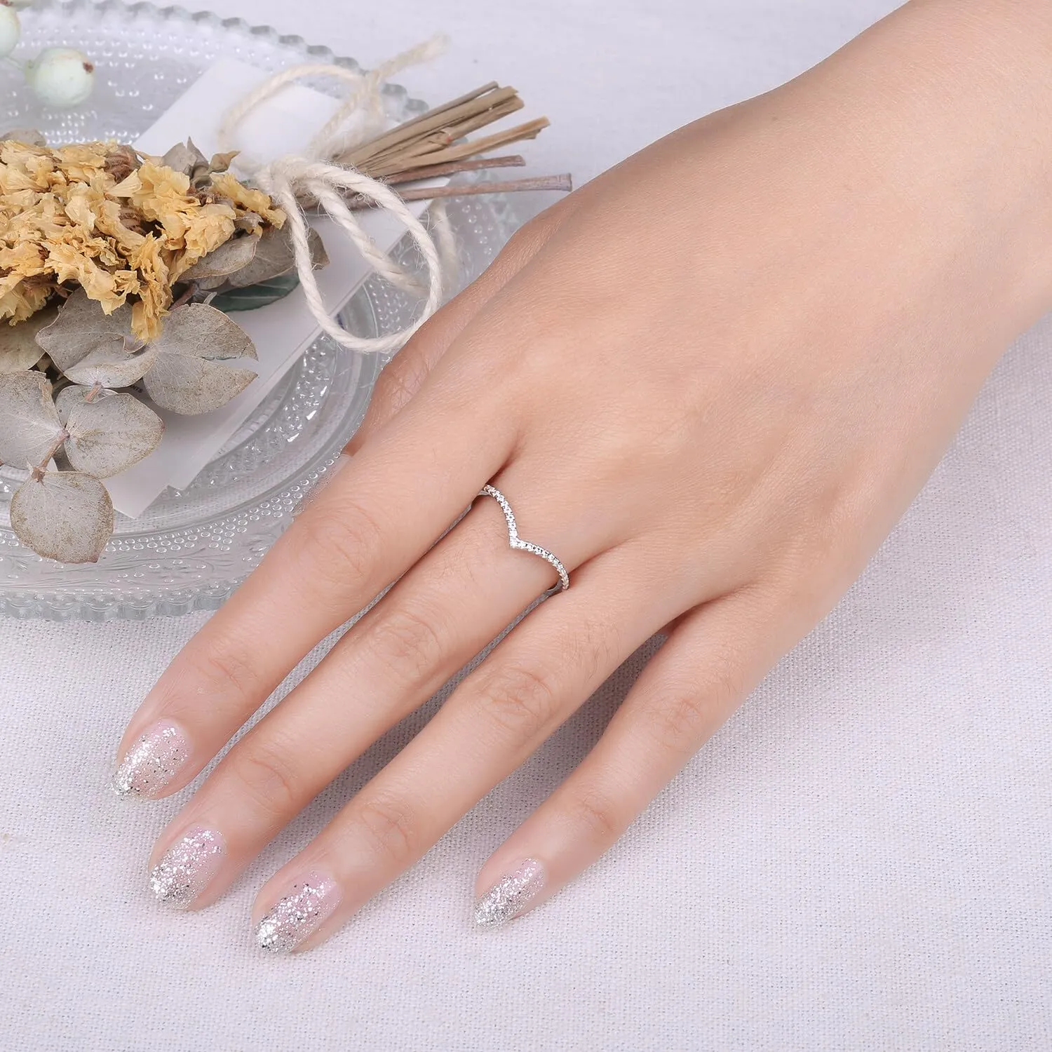 JewelryPalace Anello a V in Argento 925 con Zirconia Moissanite, Fede Nuziale Impilabile Donna - immagine 4