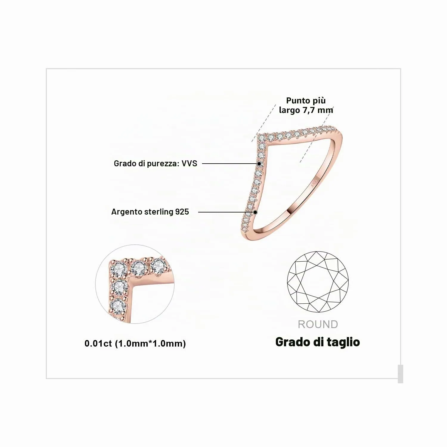 JewelryPalace Half Eternity Anello in Argento 925 con Moissanite Taglio Rotondo, Fede Nuziale Oro Rosa per Donna, Taglia 9.5 - immagine 2