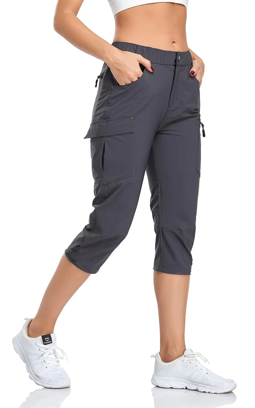 GymBrave Pantaloni Trekking Donna Cargo Capri 3/4 Estivi Leggeri, Grigio, S - immagine 1