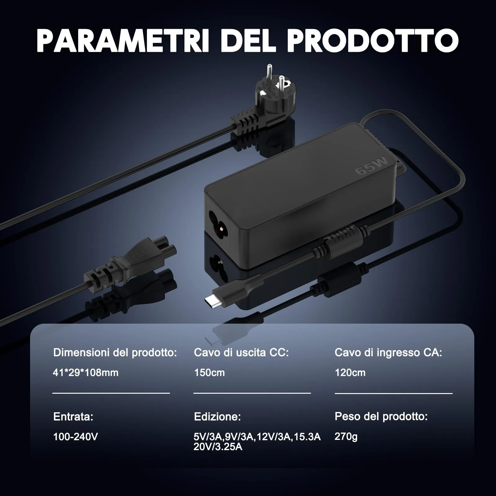 Etssembo Caricatore USB-C 65W per Lenovo ThinkPad X1 Carbon, T14, T15, T480, T490, T590, T580, E480, E490, E580, E590, E595, Yoga C740, 720, 730, 910 - immagine 2