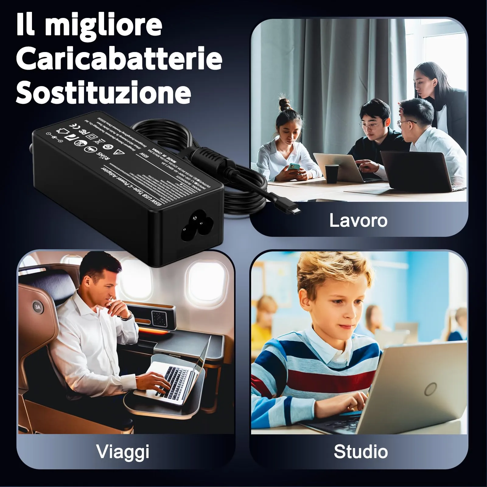 Etssembo Caricatore USB-C 65W per Lenovo ThinkPad X1 Carbon, T14, T15, T480, T490, T590, T580, E480, E490, E580, E590, E595, Yoga C740, 720, 730, 910 - immagine 7
