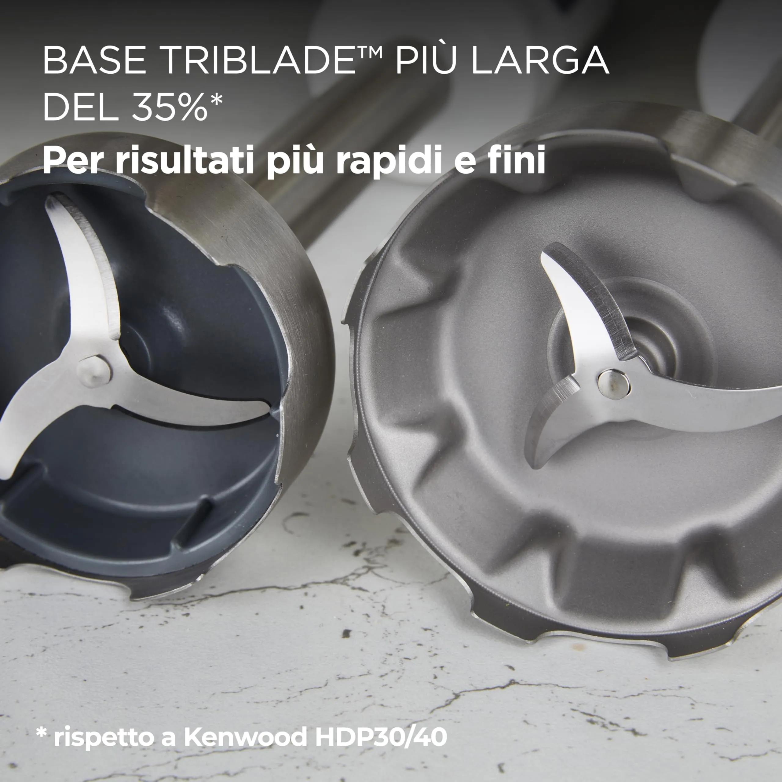 Kenwood Triblade XL HBM40.002WH Frullatore ad Immersione, Asta XL in Acciaio Removibile, Frusta e Bicchiere Graduato 0,75L, 850W, Bianco - immagine 2