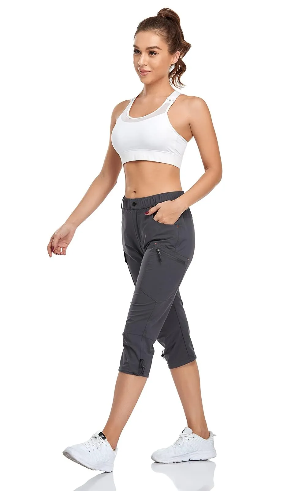 GymBrave Pantaloni Trekking Donna Cargo Capri 3/4 Estivi, Grigio, XL - immagine 3