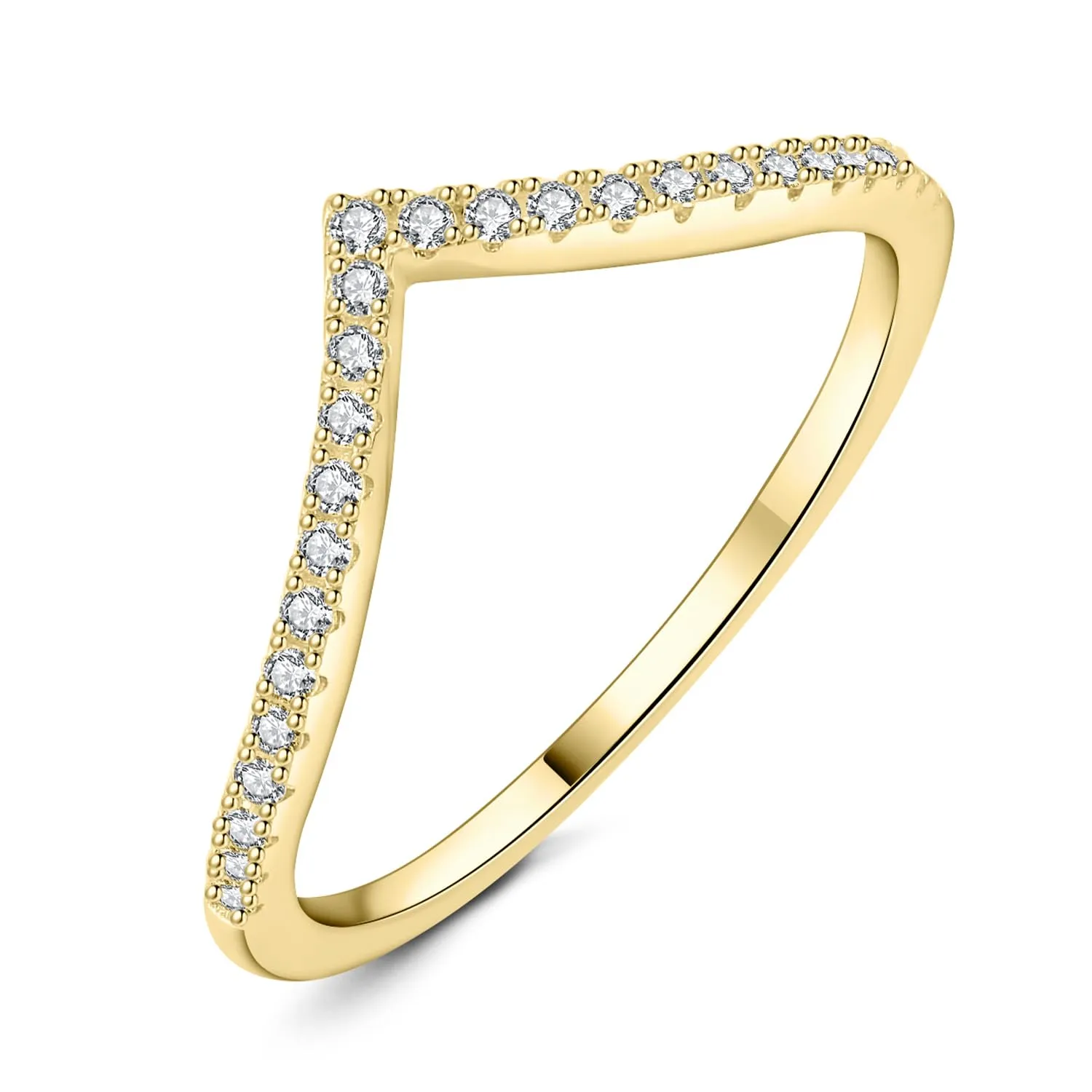 JewelryPalace Half Eternity V-Shaped Ring 14K Yellow Gold Plated with Created Moissanite, Stackable Wedding Band for Women, Size 17 - immagine 1