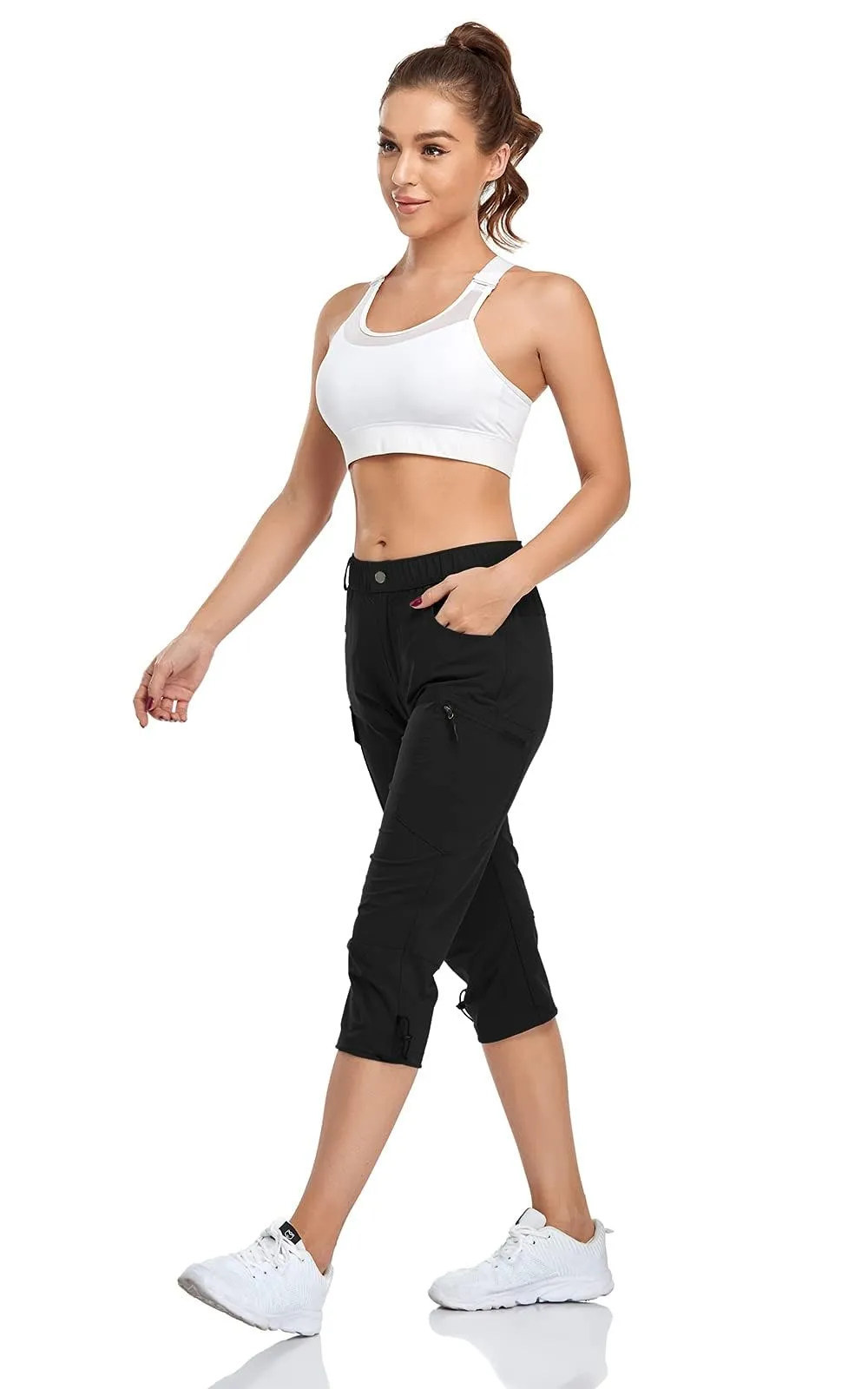 GymBrave Pantaloni Trekking Donna Cargo Capri 3/4 Estivi Nero XXL - immagine 3