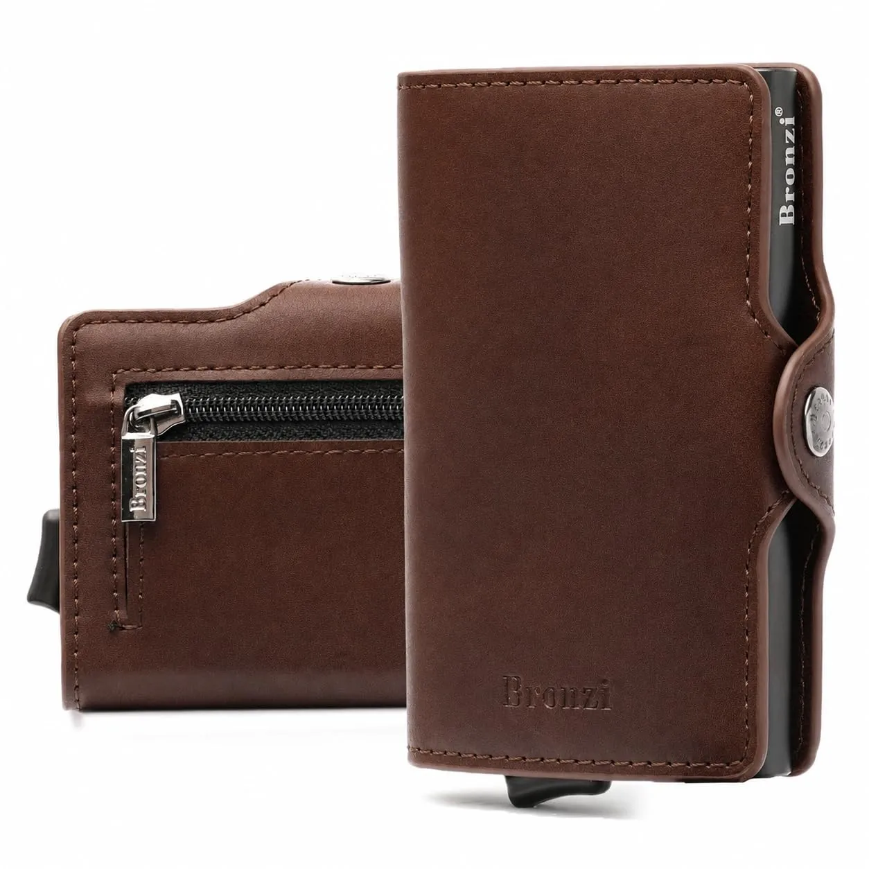 Bronzi Portafoglio Porta Carte di Credito Slim con Protezione RFID, Pelle, Marrone - immagine 1