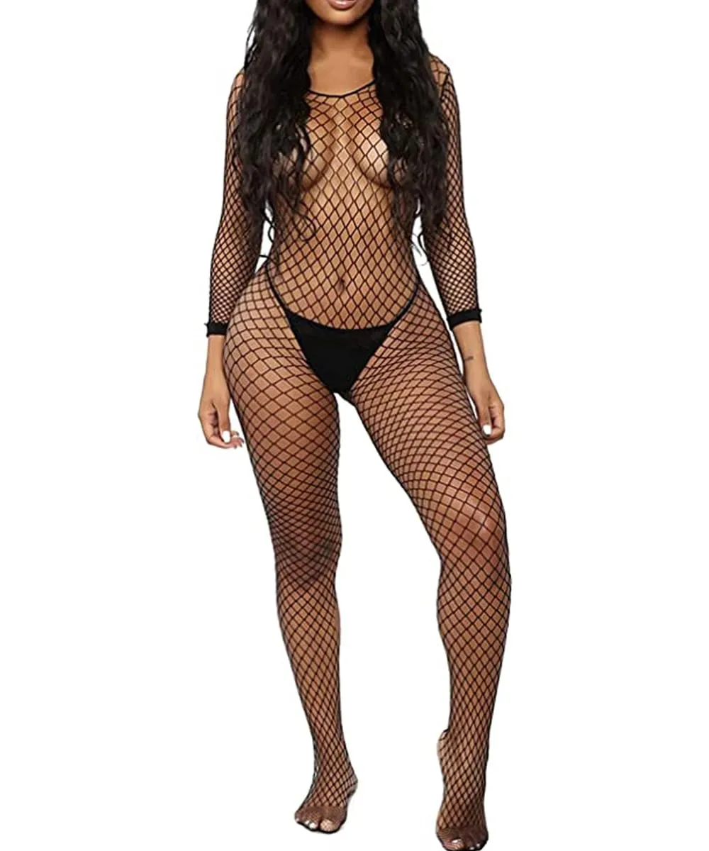 Buitifo Donna Fishnet Bodystocking Pigiama, Nero QW, Taglia Unica - immagine 1