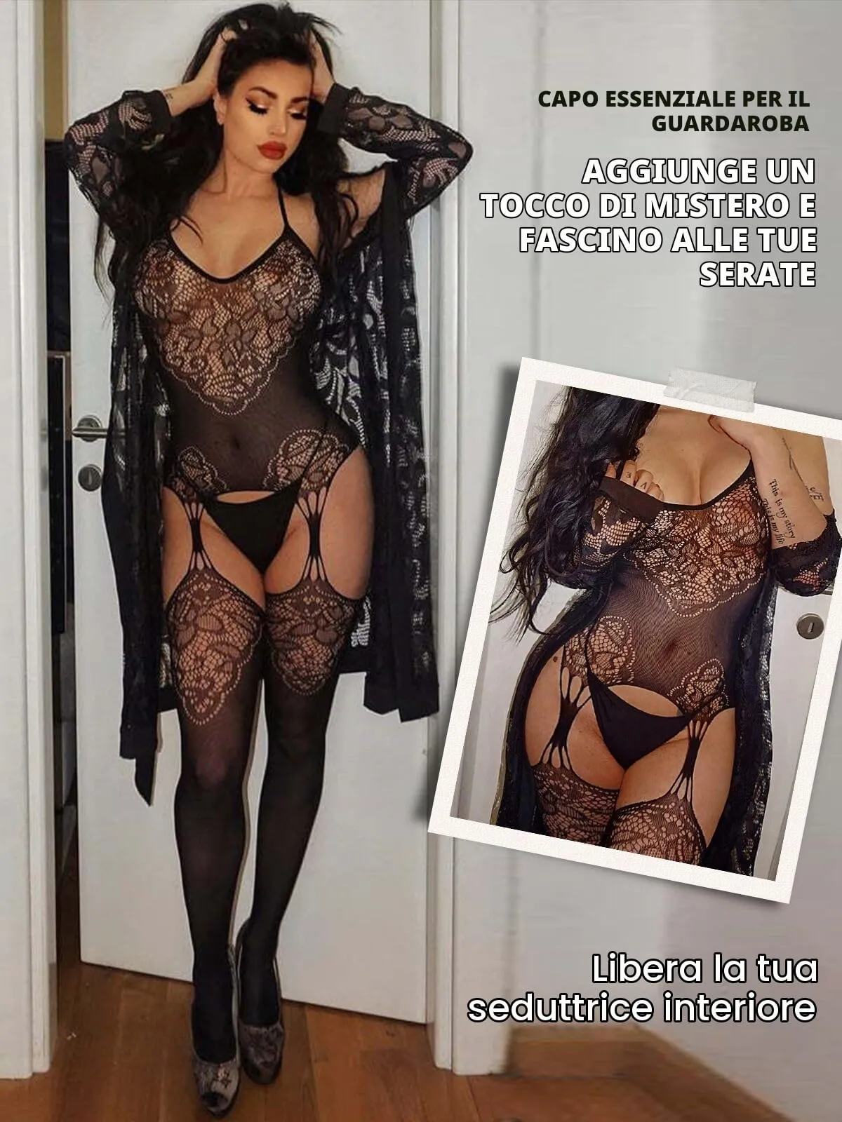 Buitifo Donna Fishnet Bodystocking Pigiama, Nero, Taglia Unica - immagine 3