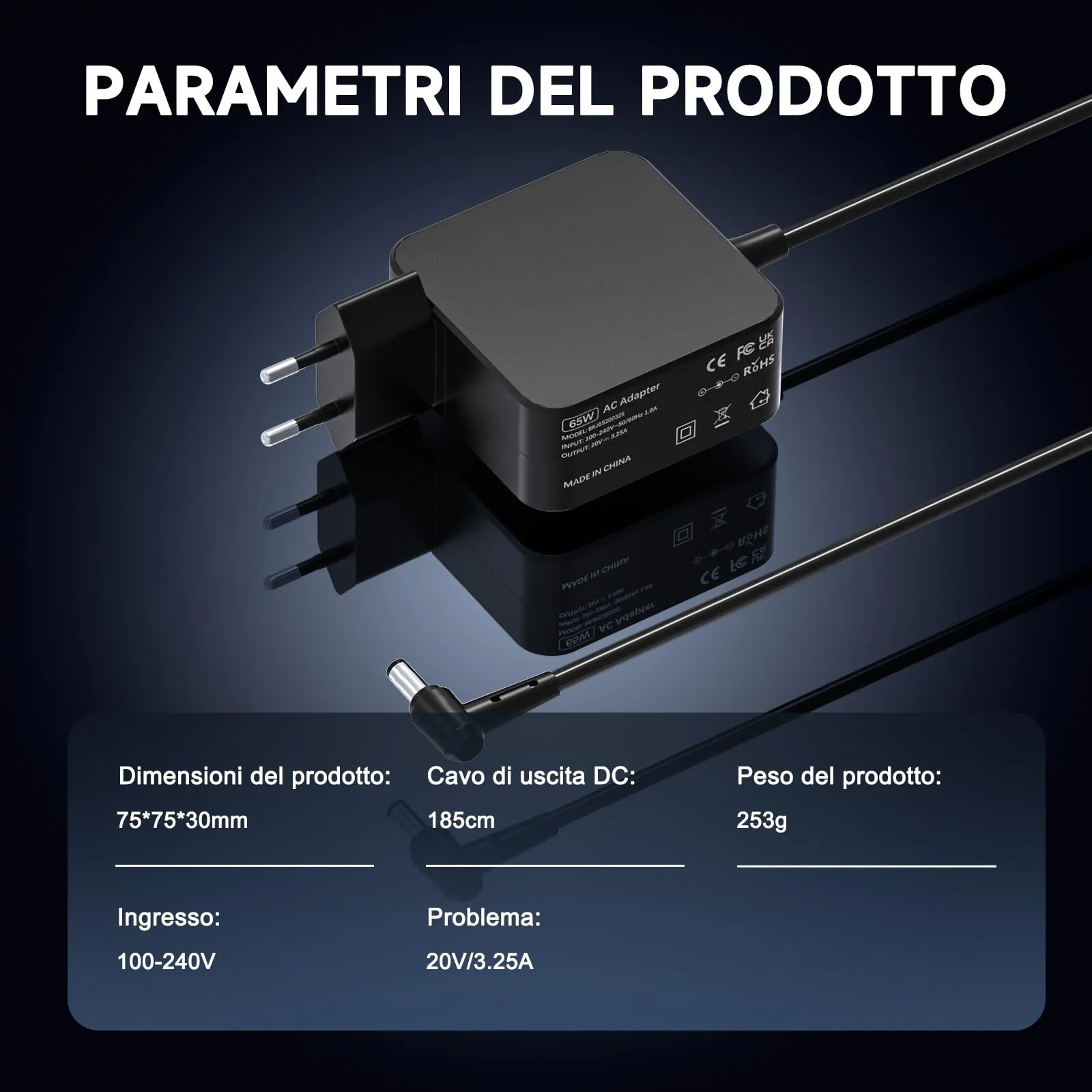 Etssembo Caricatore 65W per Lenovo IdeaPad 3 5, 20V 3.25A, 4.0x1.7mm - immagine 3