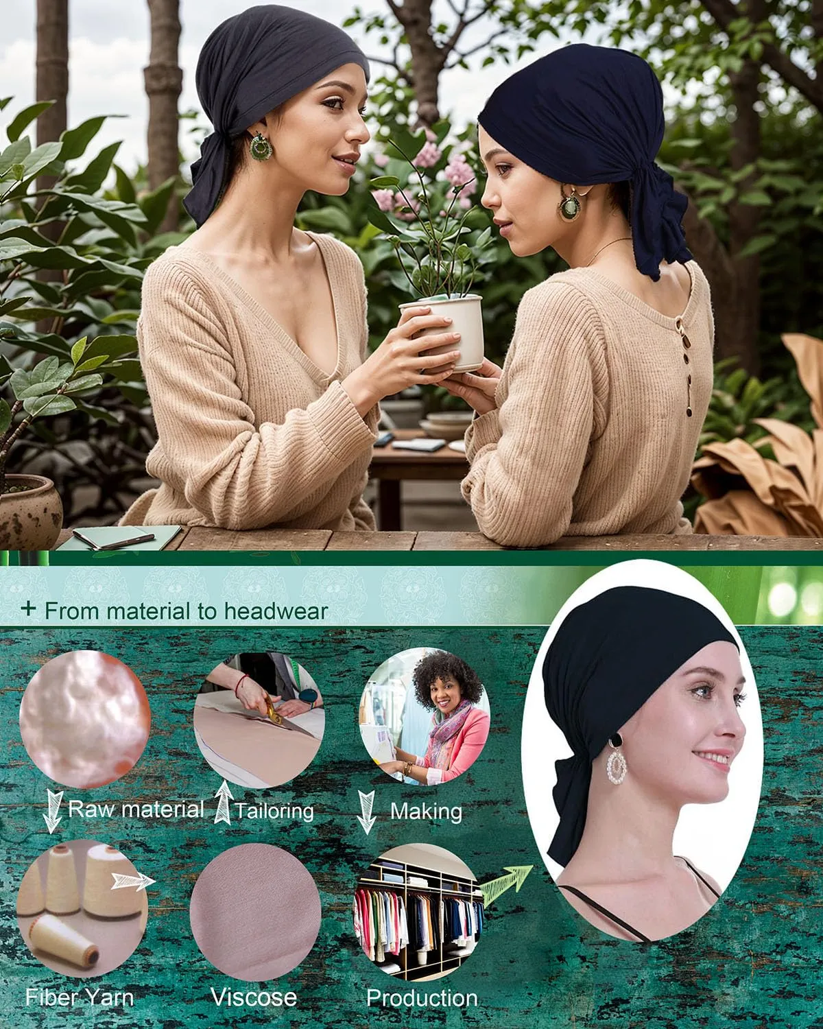 osvyo Copricapo in bambù per chemioterapia da donna, Bamboo Light Albicot Blush, Taglia unica - immagine 4