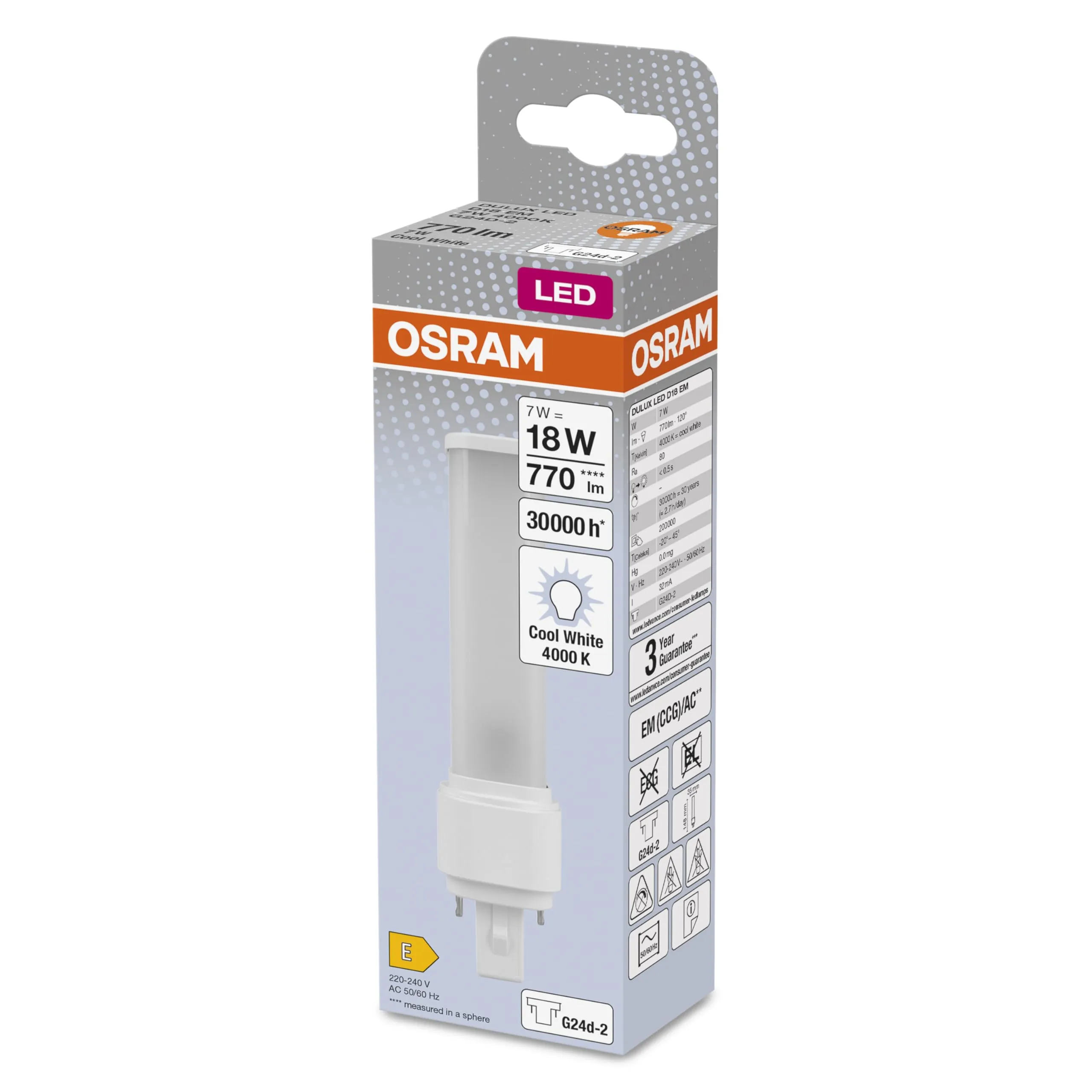 Osram Dulux D 18 LED, G24D-2, 7W, 770lm, Bianco Freddo 4000K, Ruotabile, Sostituzione 18W - immagine 5