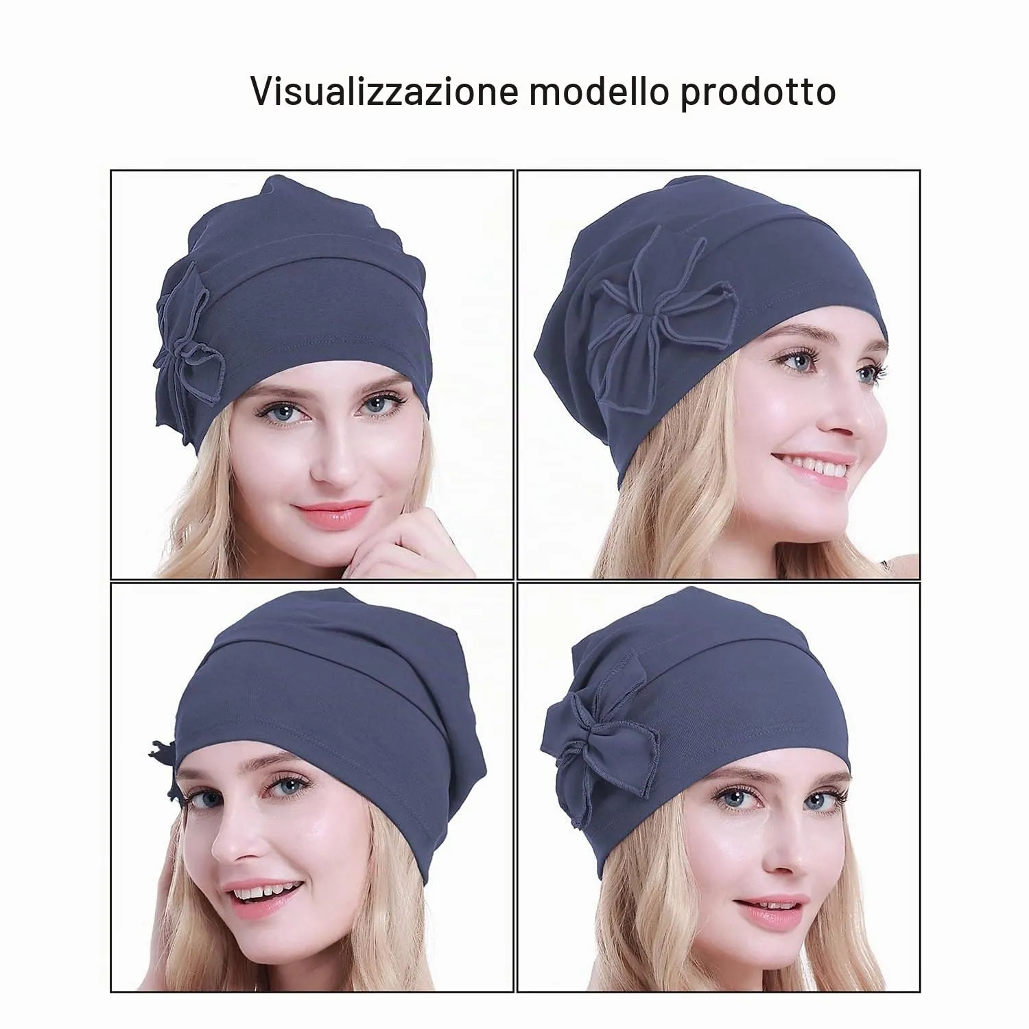 osvyo Copricapo da donna in cotone per chemioterapia, Blu Grigio, Taglia unica - immagine 2