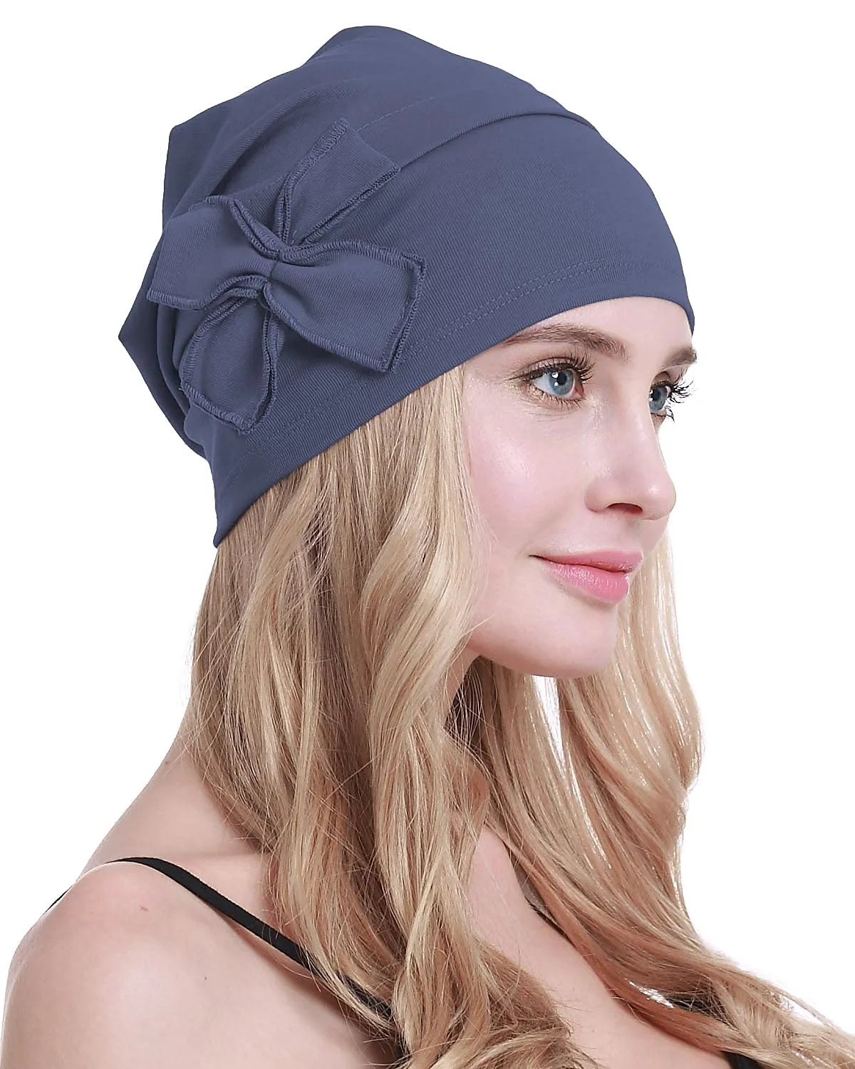 osvyo Copricapo da donna in cotone per chemioterapia, Blu Grigio, Taglia unica - immagine 5