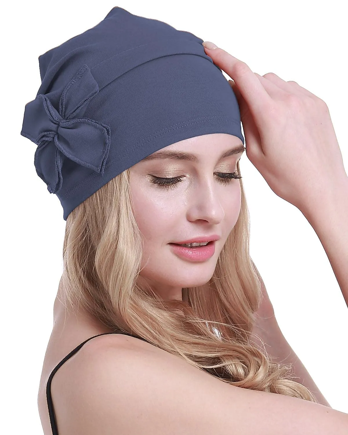 osvyo Copricapo da donna in cotone per chemioterapia, Blu Grigio, Taglia unica - immagine 6