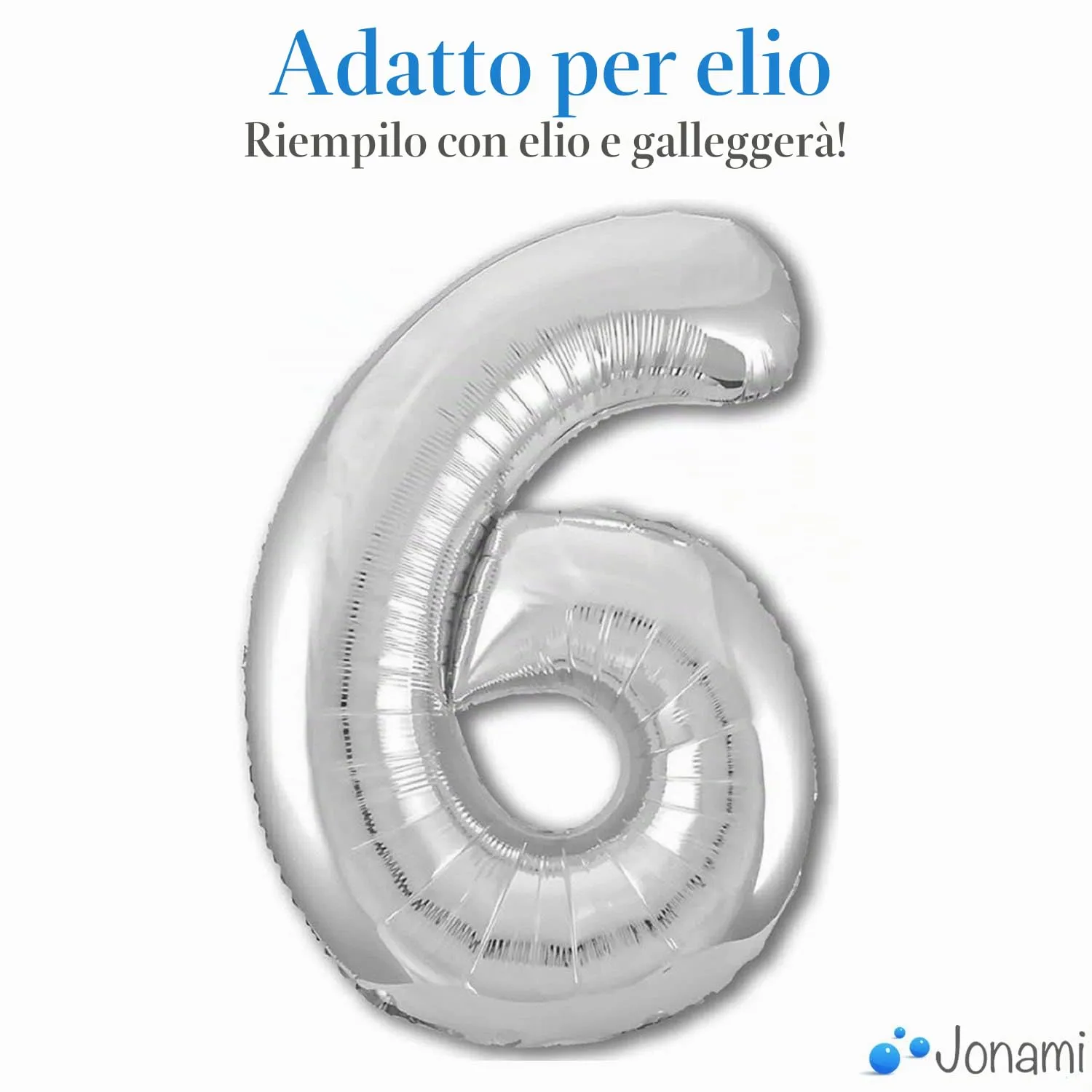 Jonami Palloncino Numero 6 Gigante Argento, 100 cm - immagine 3