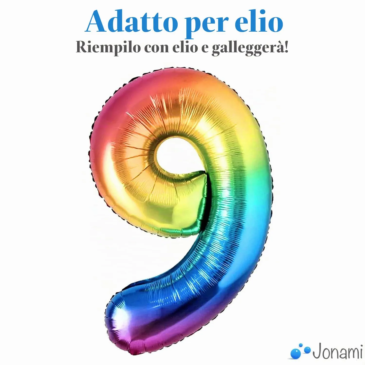Jonami Palloncino Numero 9 Gigante Multicolore Metallizzato, 100 cm - immagine 3
