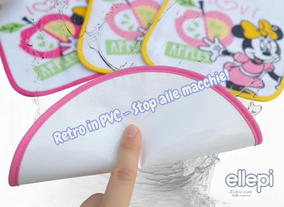 Ellepi Bavaglini Disney Asilo Pappa Elastici in Cotone Impermeabile, Minnie Medio - immagine 5
