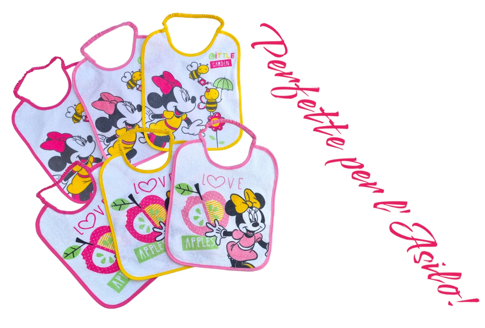 Ellepi Bavaglini Disney Asilo Pappa Elastici in Cotone Impermeabile, Minnie Medio - immagine 7