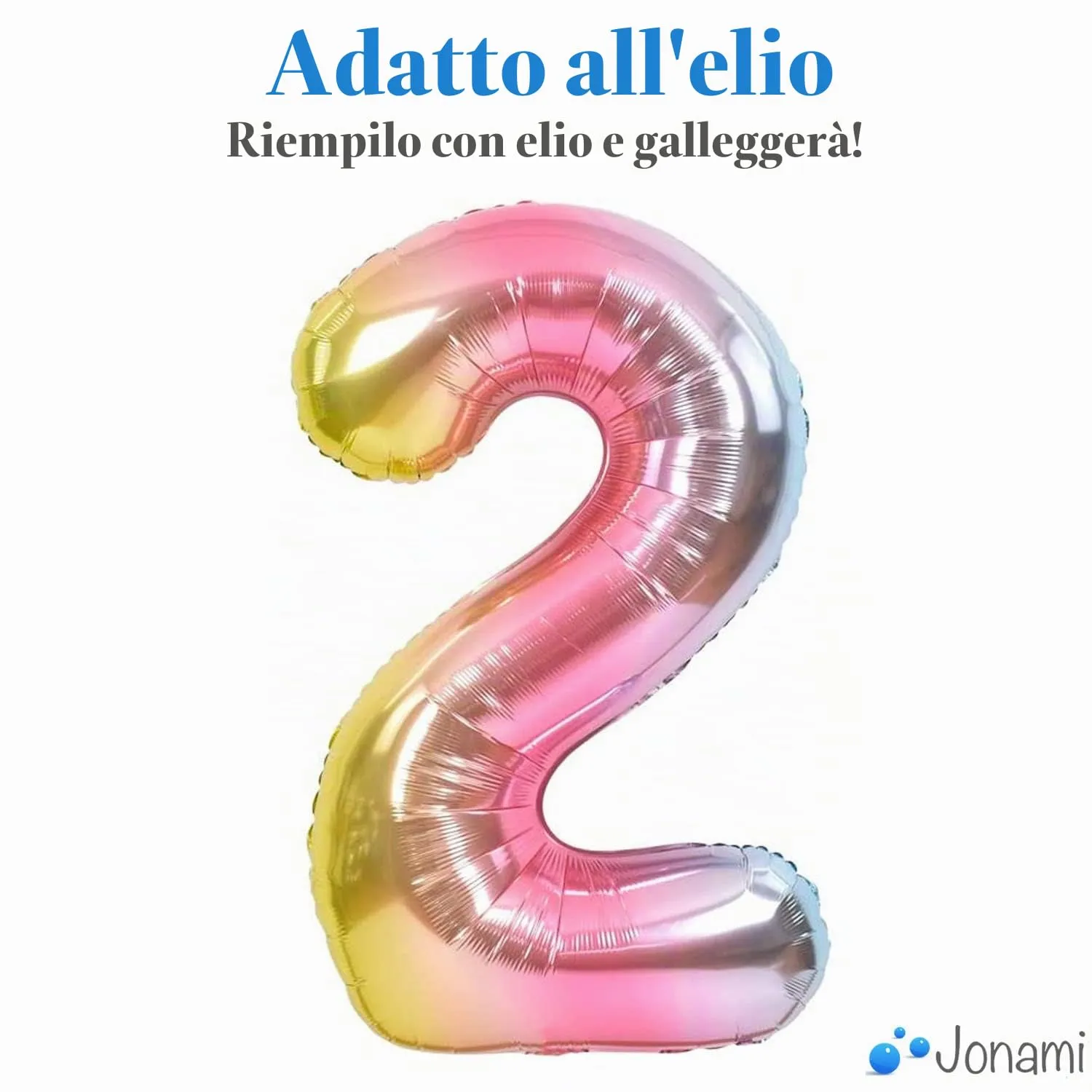 Jonami Palloncino Numero 2 Gigante Multicolore Pastello, 100 cm - immagine 3