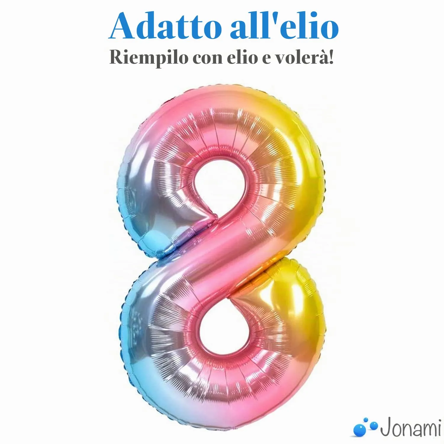 Jonami Palloncino Numero 8 Gigante Multicolore Pastello, 100 cm - immagine 3